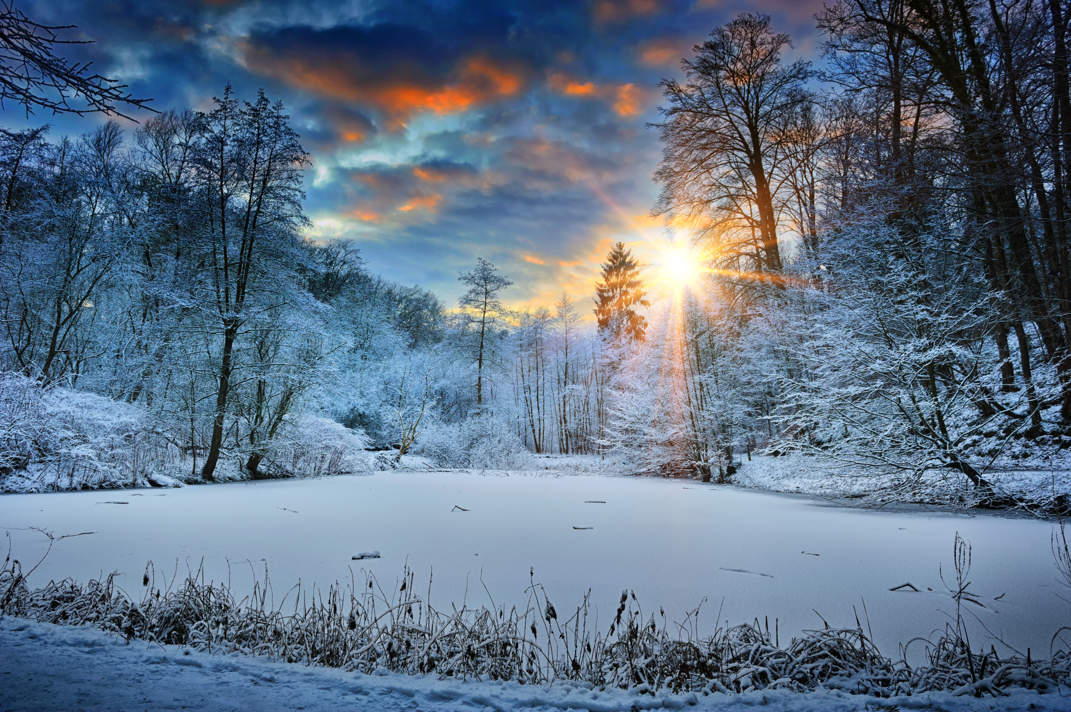 Скачать обои бесплатно Зима, Закат, Снег, Земля/природа картинка на рабочий стол ПК