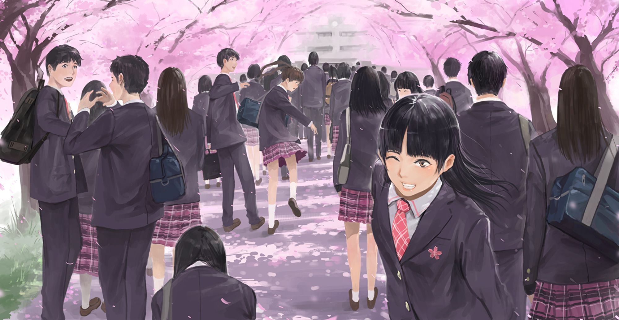 Download mobile wallpaper Anime, People, Skirt, School Uniform for free.
