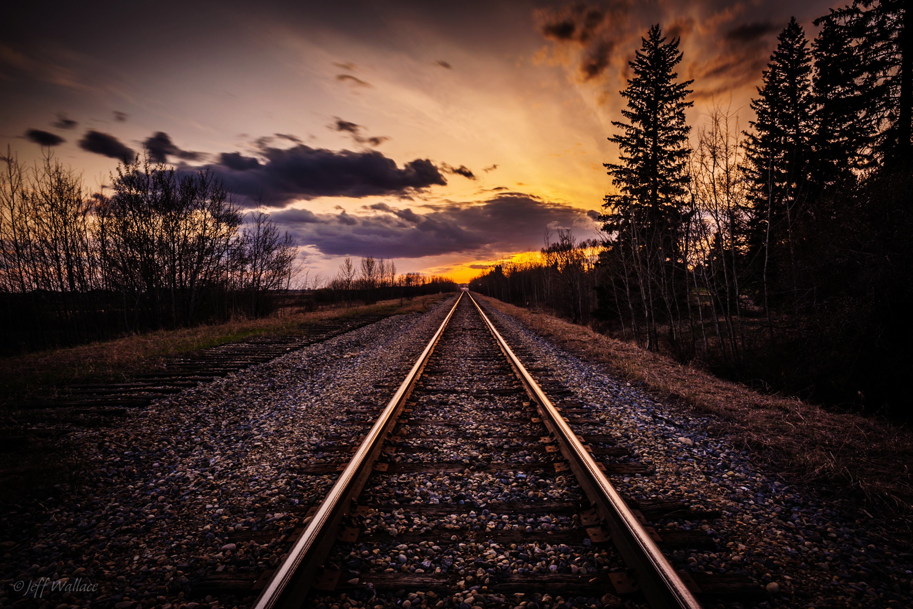 Handy-Wallpaper Landschaft, Natur, Erde, Eisenbahn, Sonnenuntergang, Menschengemacht kostenlos herunterladen.