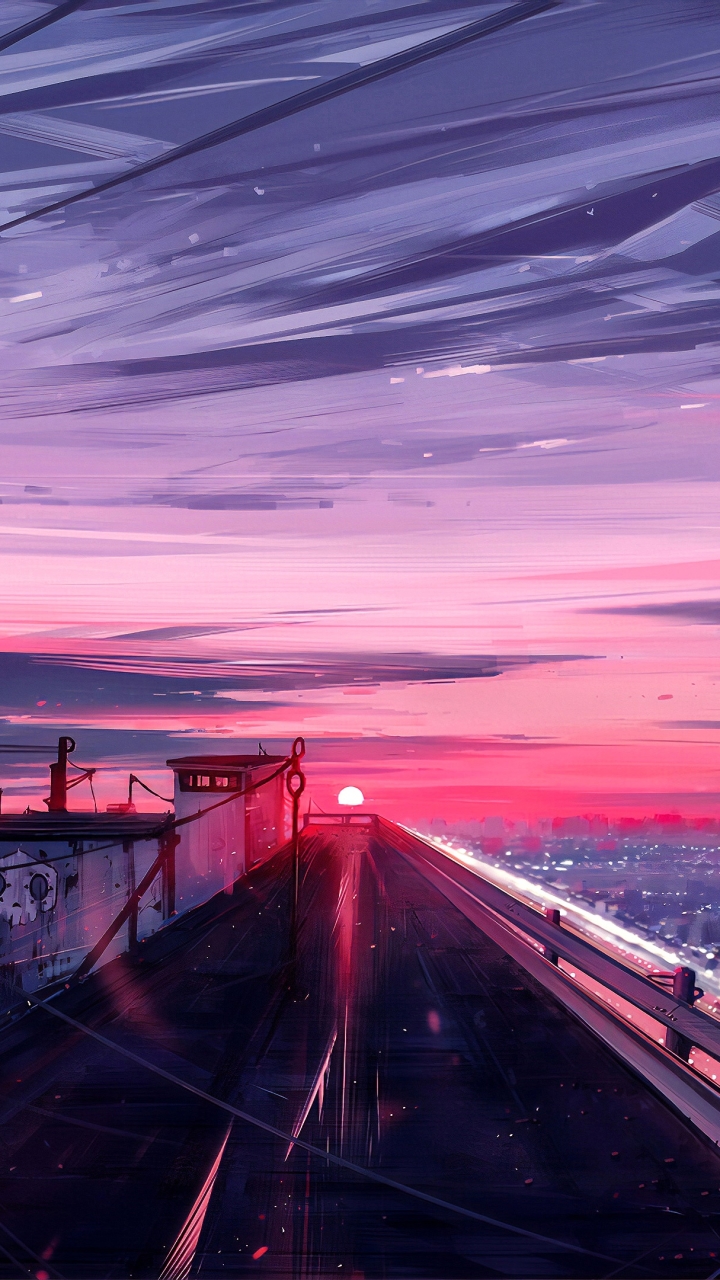 Handy-Wallpaper Stadt, Original, Sonnenuntergang, Animes, Großstadt kostenlos herunterladen.