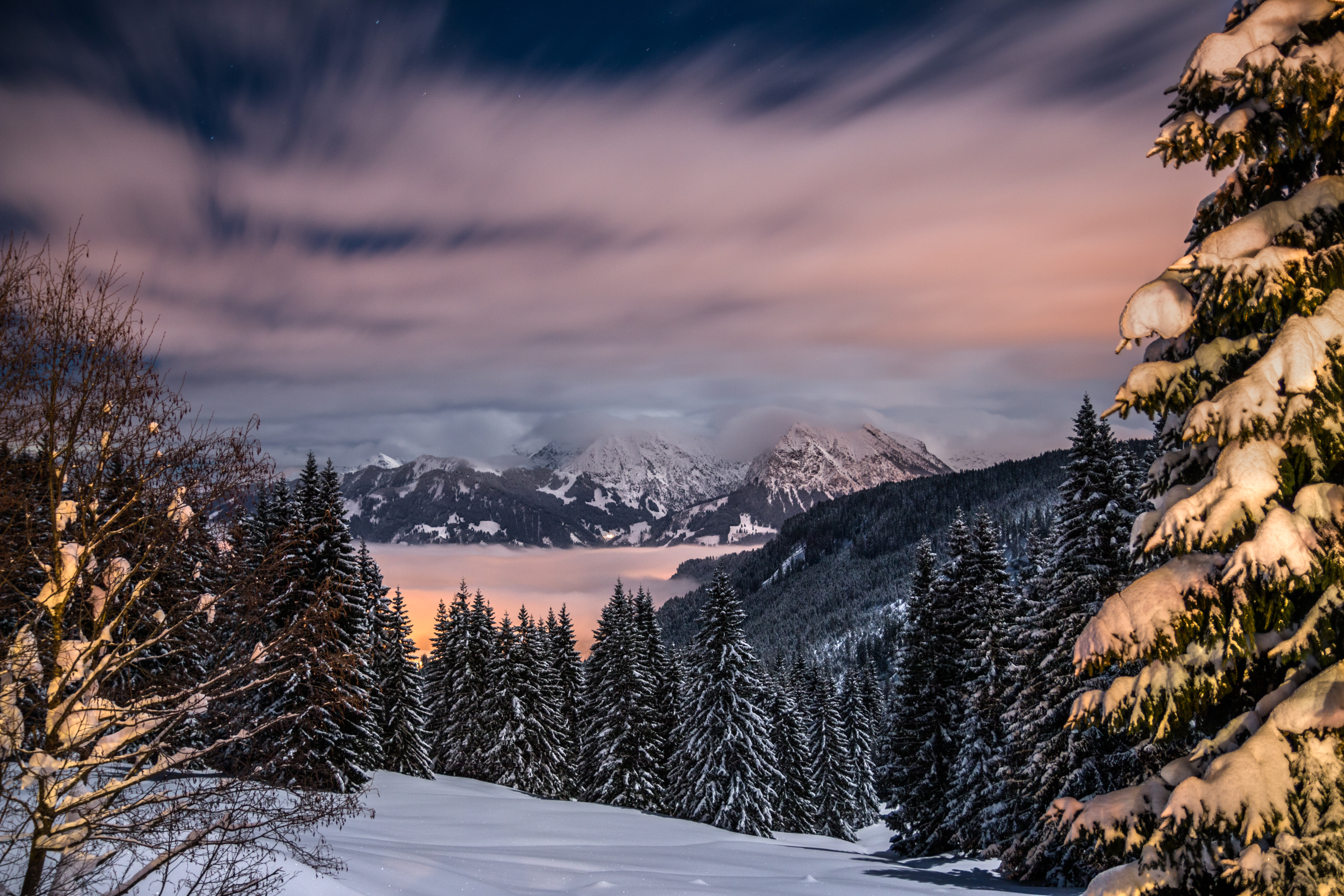Скачать обои бесплатно Бавария, Снег, Германия, Деревья, Природа, Горы, Зима картинка на рабочий стол ПК