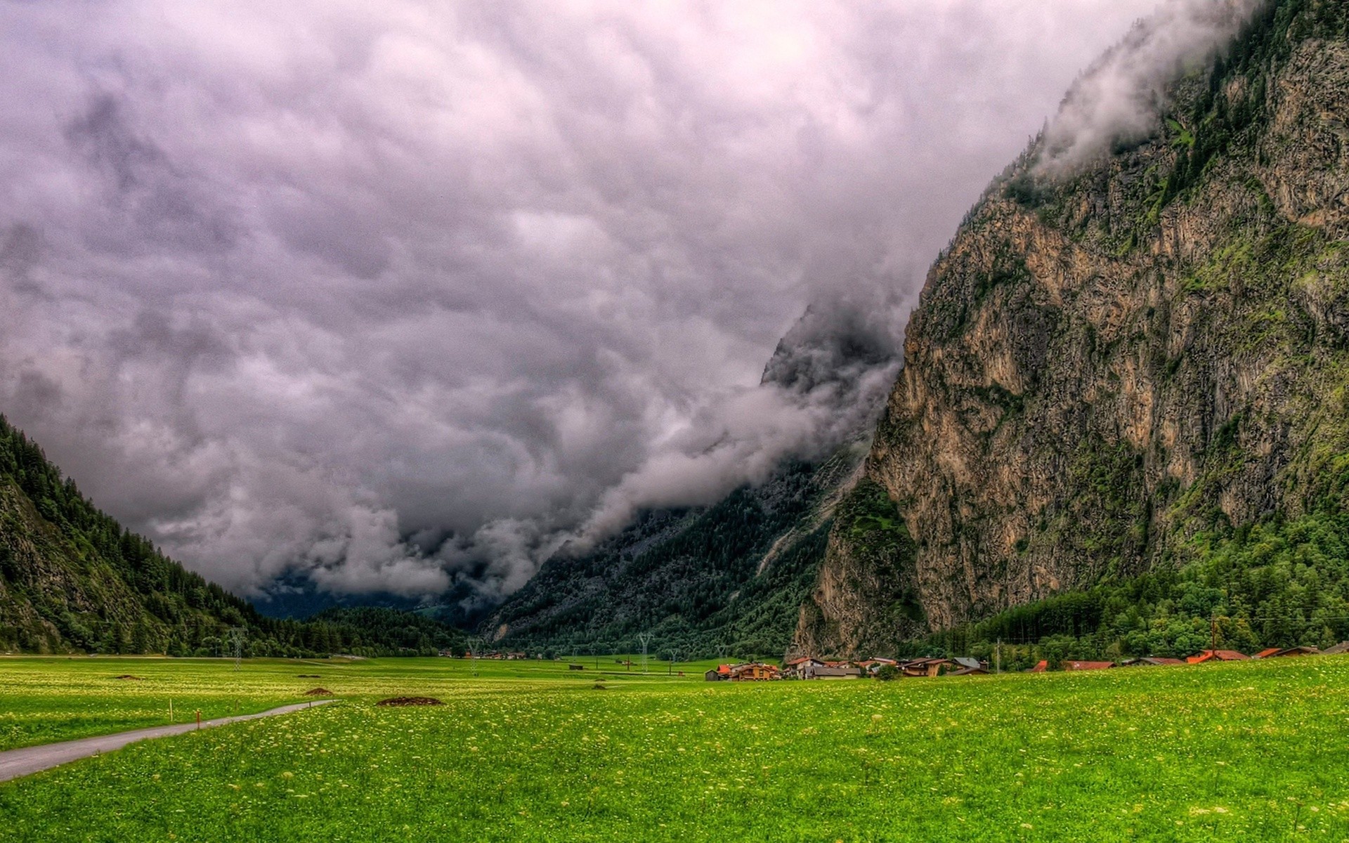 Download mobile wallpaper Landscape, Mountain, Earth, Village, Valley, Cloud for free.