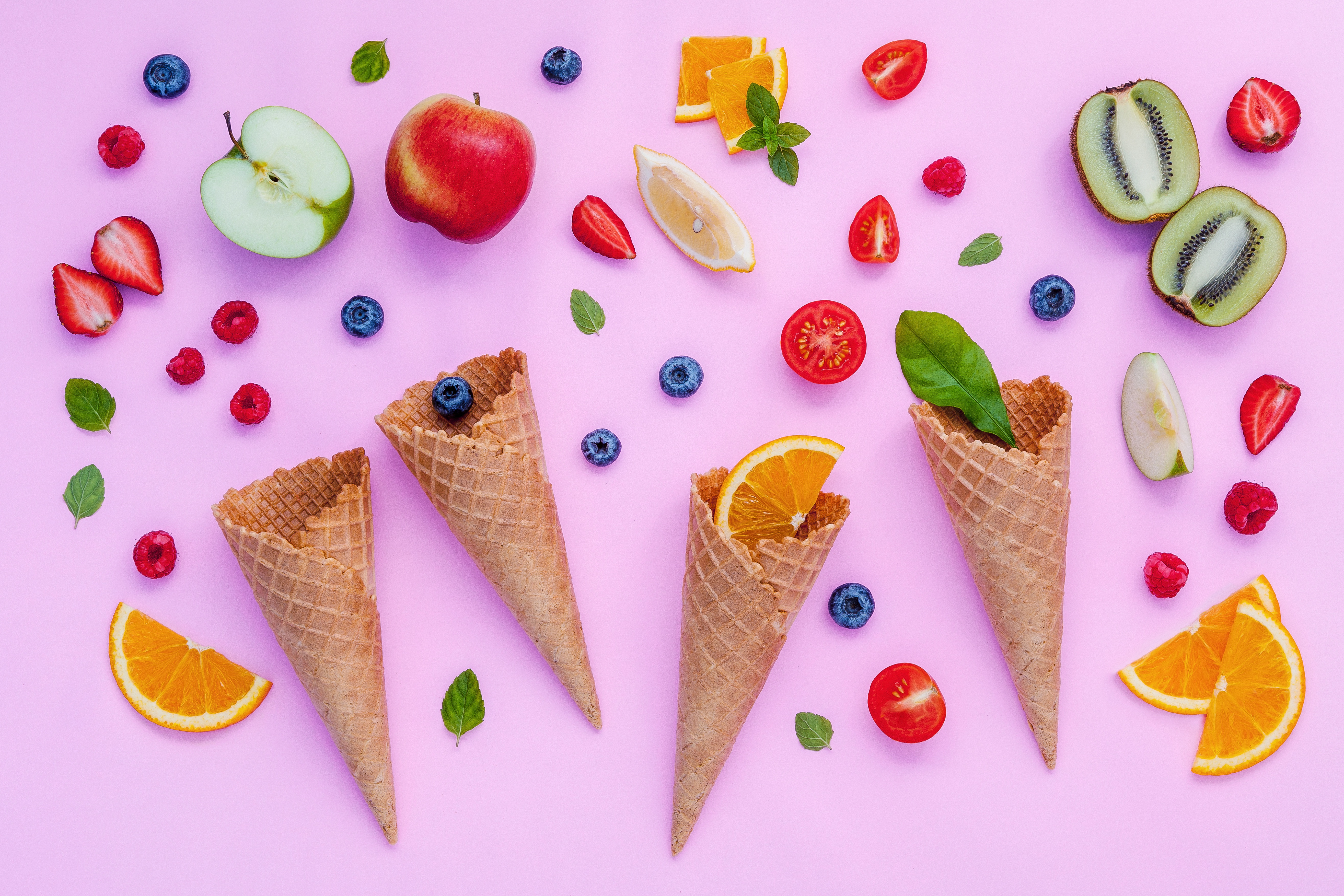 Free download wallpaper Food, Still Life, Fruit, Waffle Cone on your PC desktop