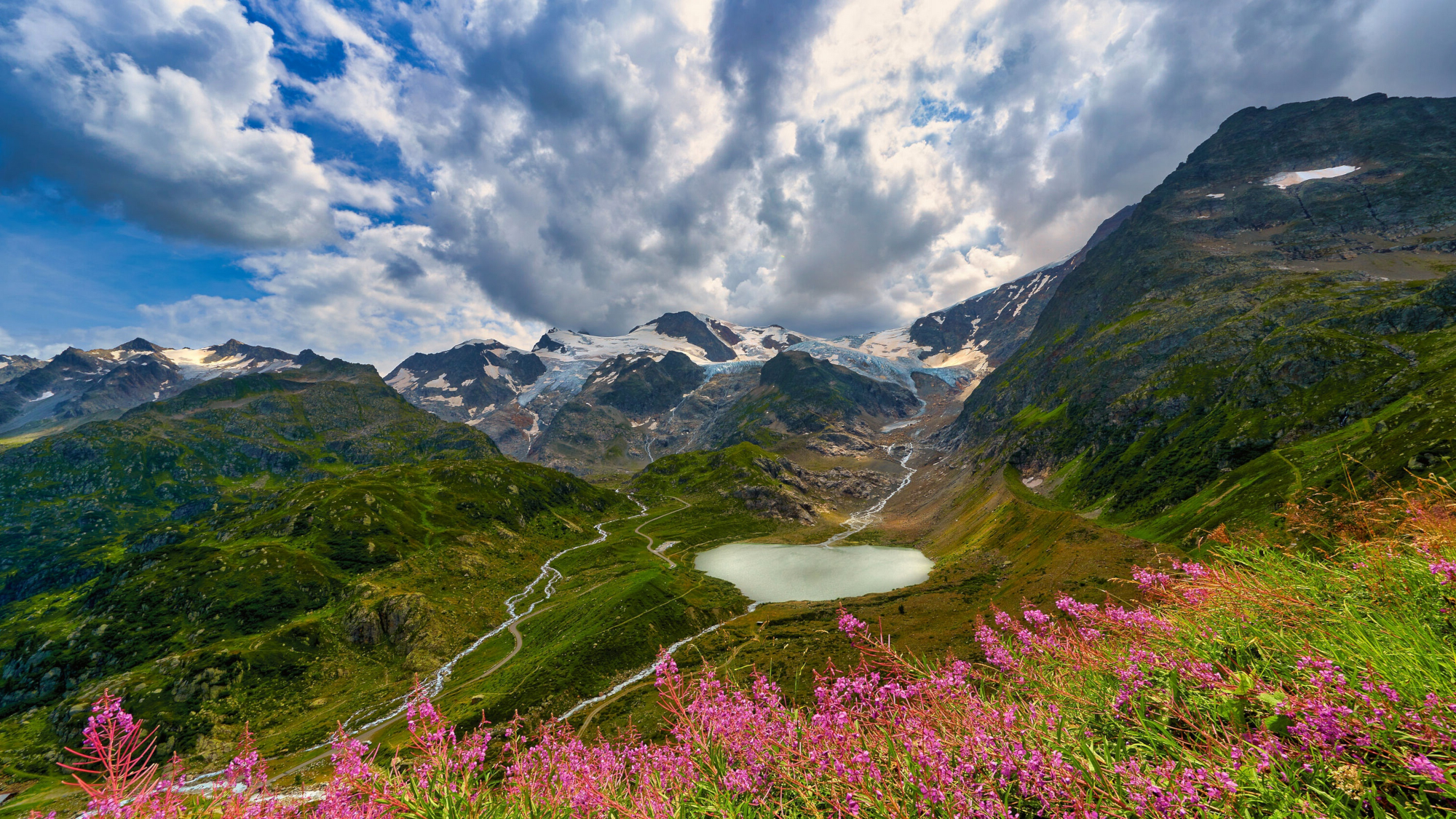 488323 завантажити картинку літо, гори, земля, гора, альпи, хмара, вогнище, квітка, озеро - шпалери і заставки безкоштовно