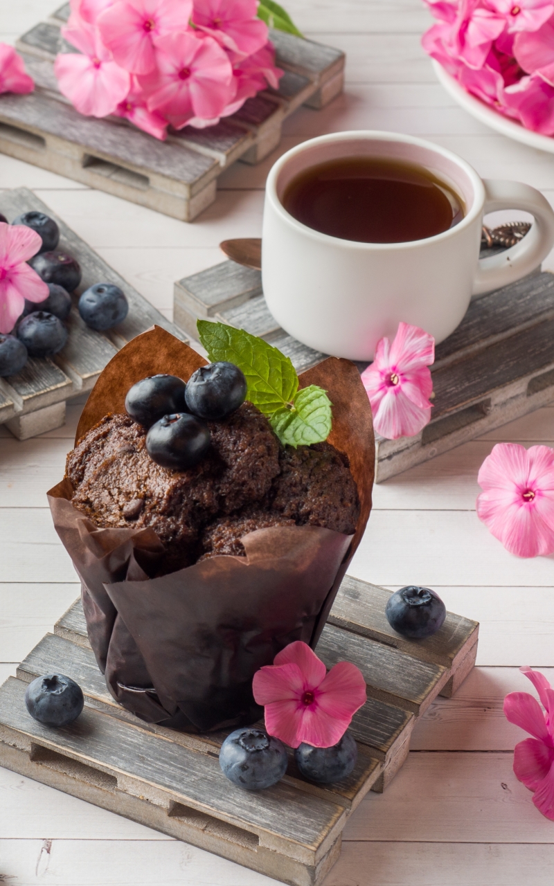 Download mobile wallpaper Food, Blueberry, Coffee, Still Life, Cup, Berry, Cupcake, Muffin for free.