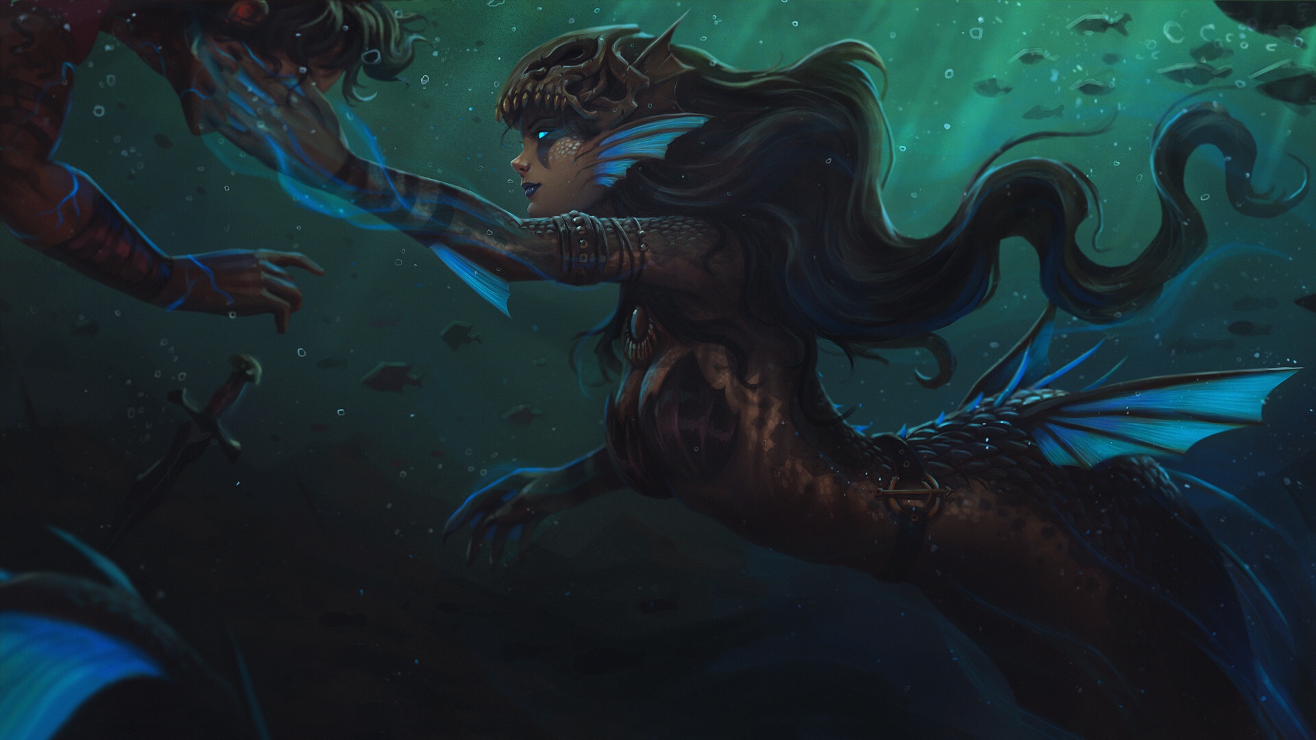 Free download wallpaper Fantasy, Fish, Underwater, Mermaid, Long Hair on your PC desktop