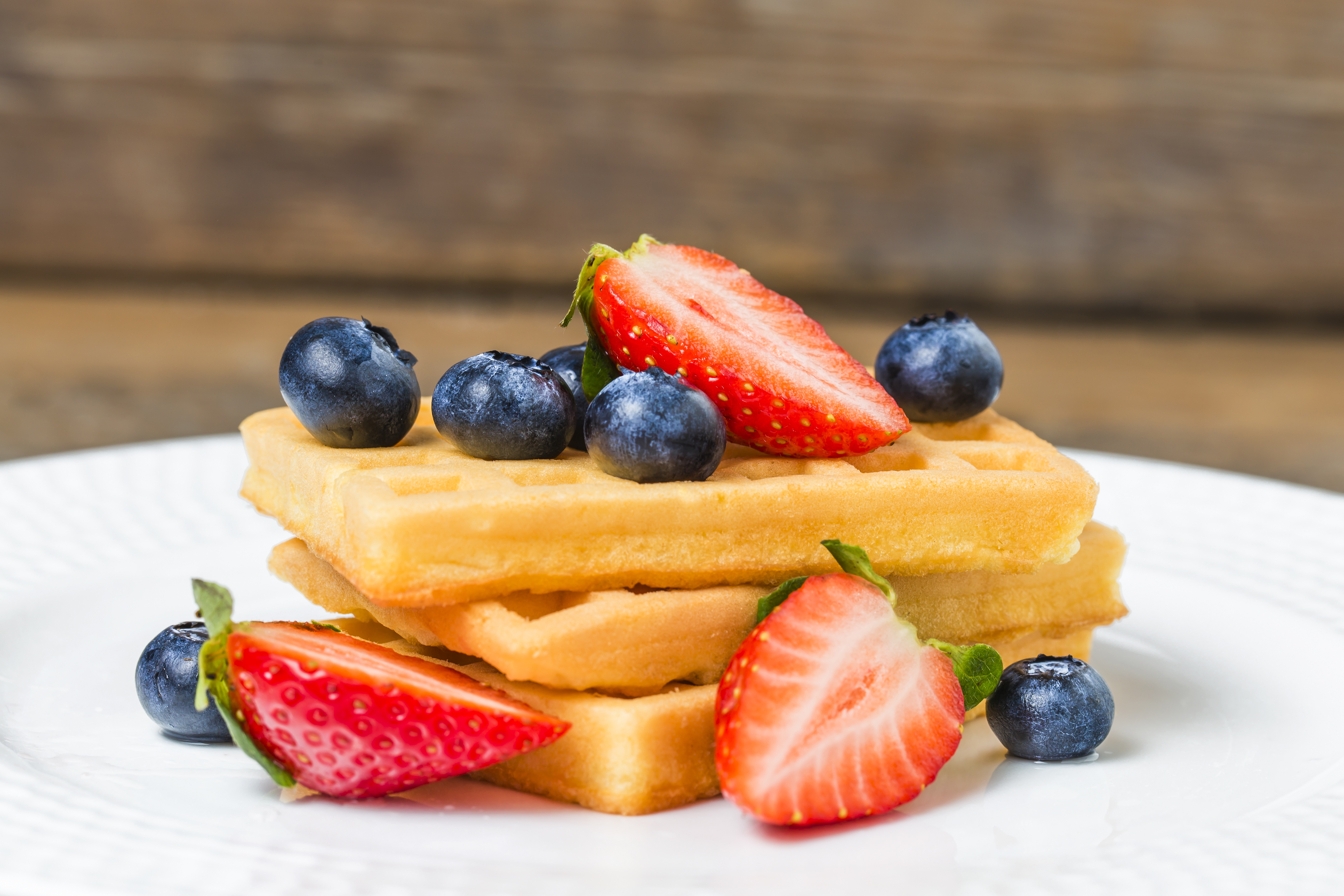 Download mobile wallpaper Food, Strawberry, Blueberry, Fruit, Waffle, Breakfast for free.