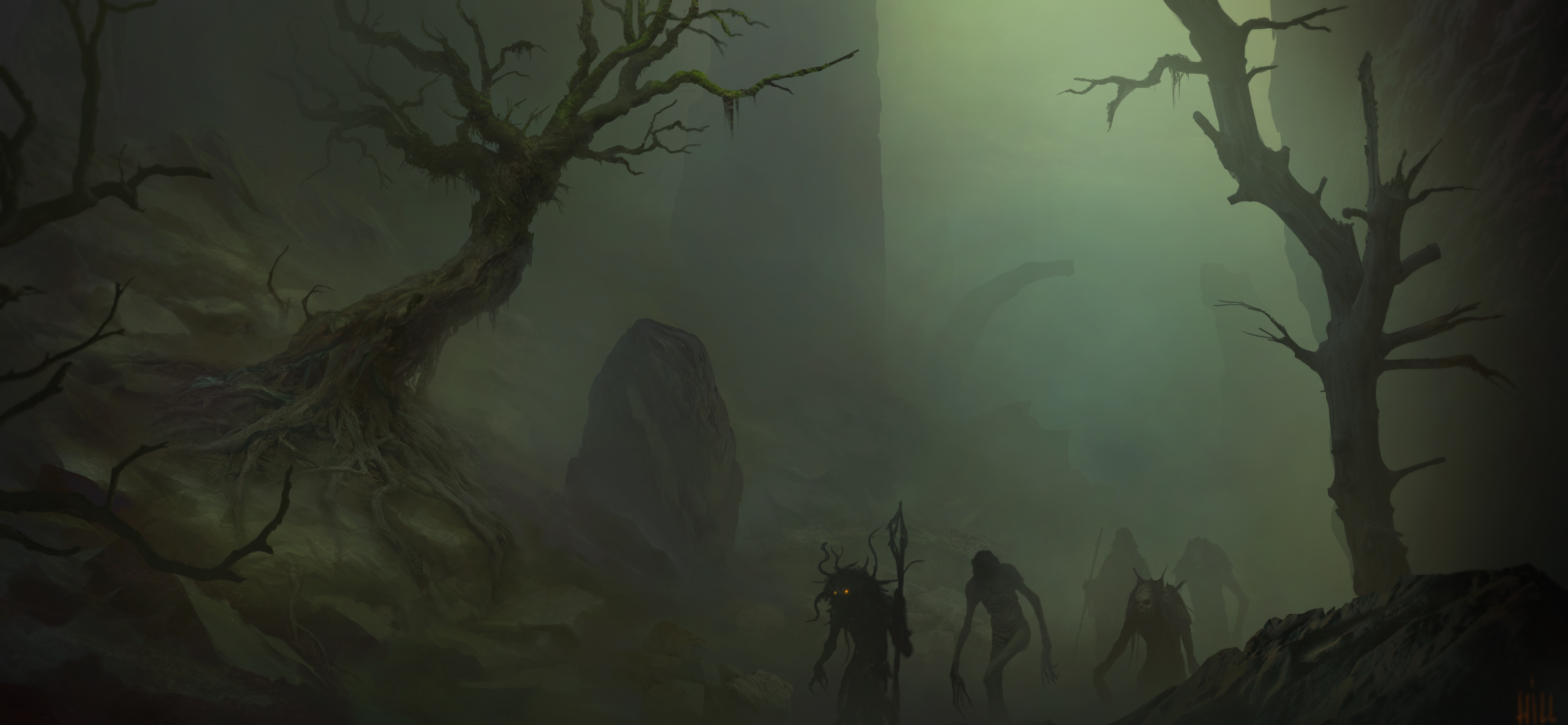 Download mobile wallpaper Dark, Tree, Fog, Creepy, Undead for free.