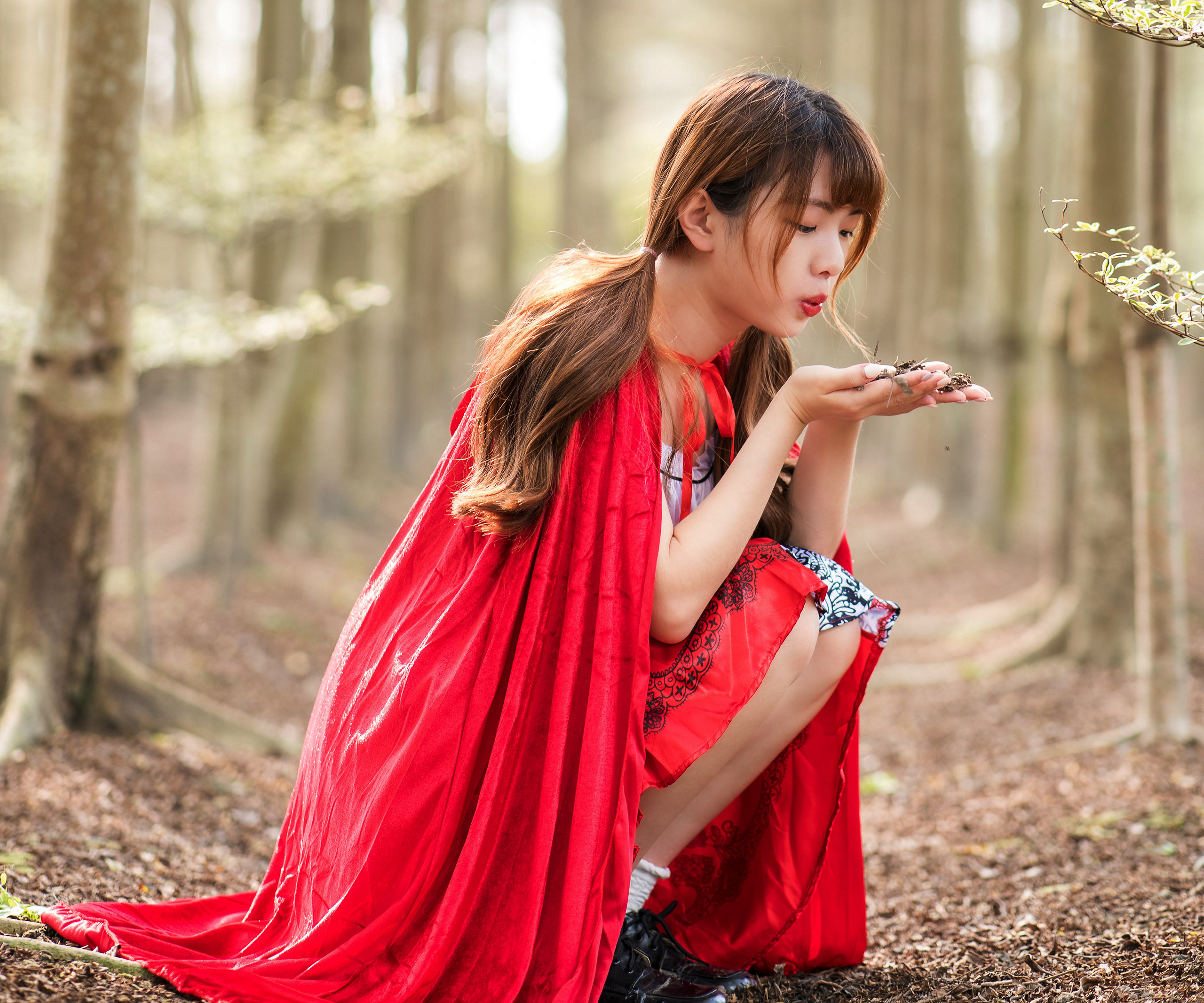 Download mobile wallpaper Women, Asian, Red Riding Hood for free.