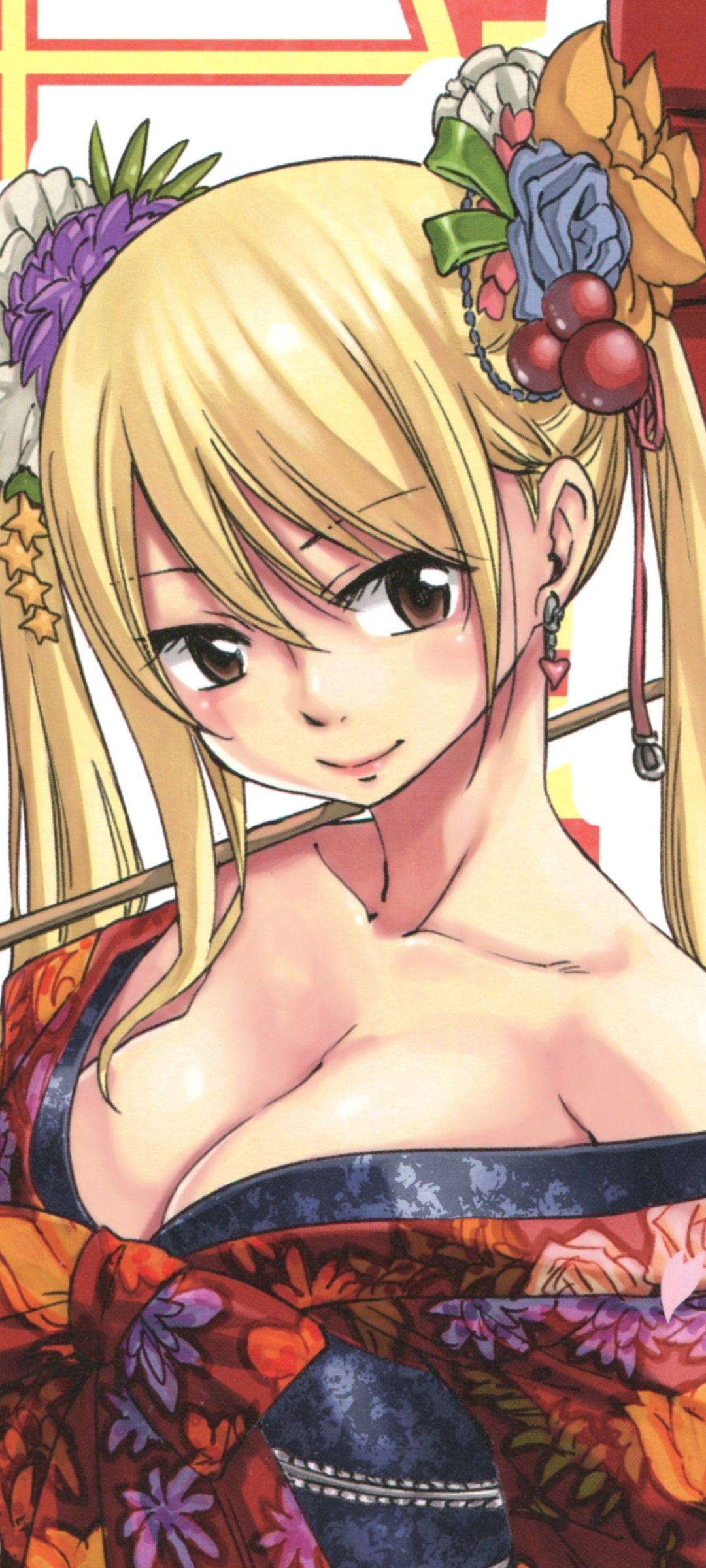 Descarga gratuita de fondo de pantalla para móvil de Fairy Tail, Rubio, Kimono, Aretes, Animado, Ojos Cafés, Rubia, Lucy Heartfilia.