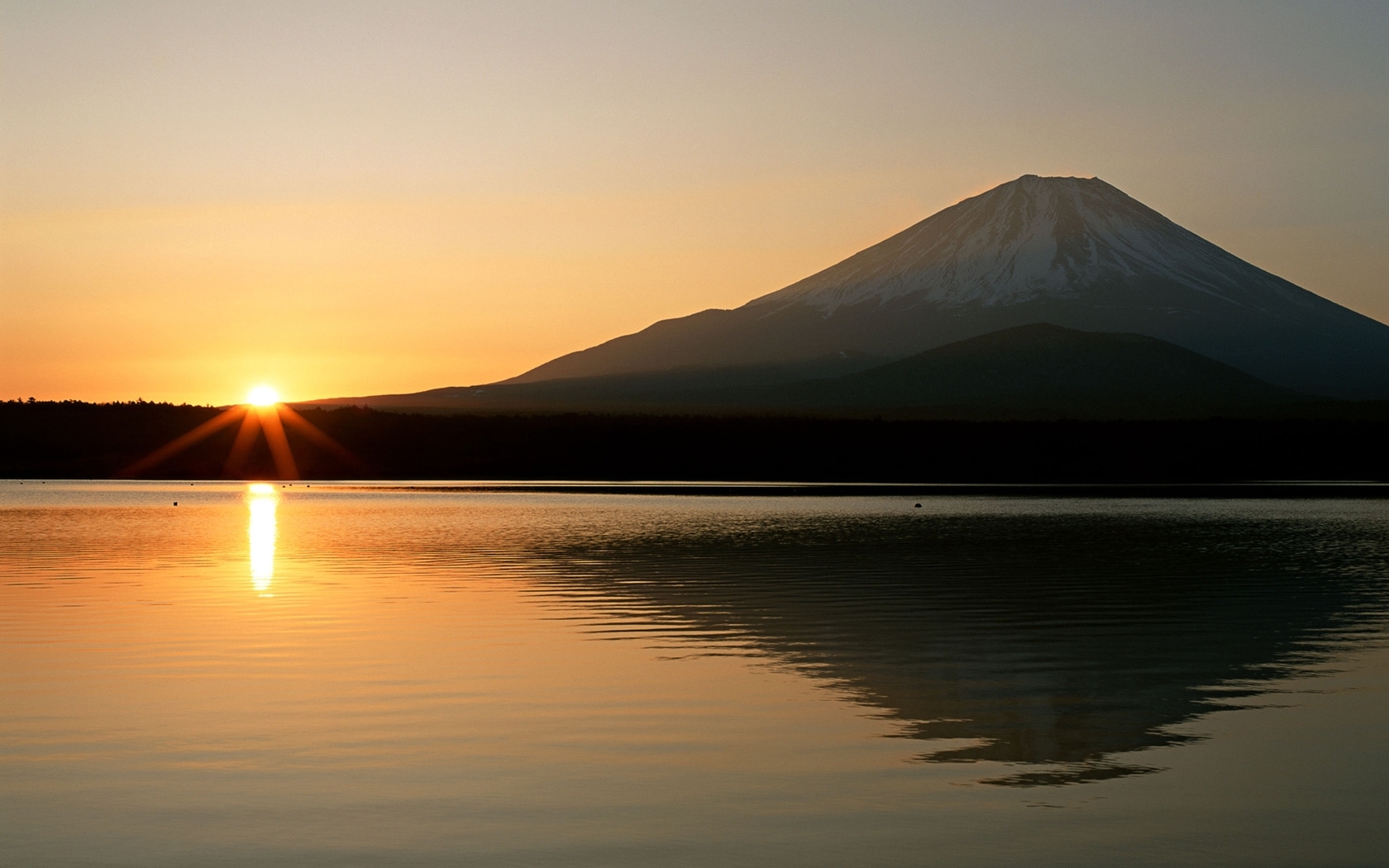 Download background sun, mountains, landscape, sunset, lakes, orange