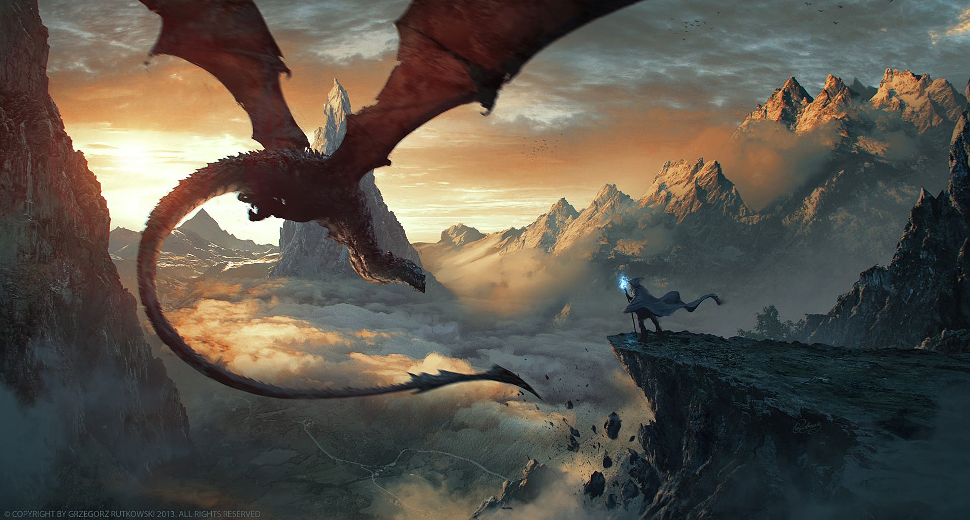 Download mobile wallpaper Fantasy, Dragon, Wizard, Wyvern for free.
