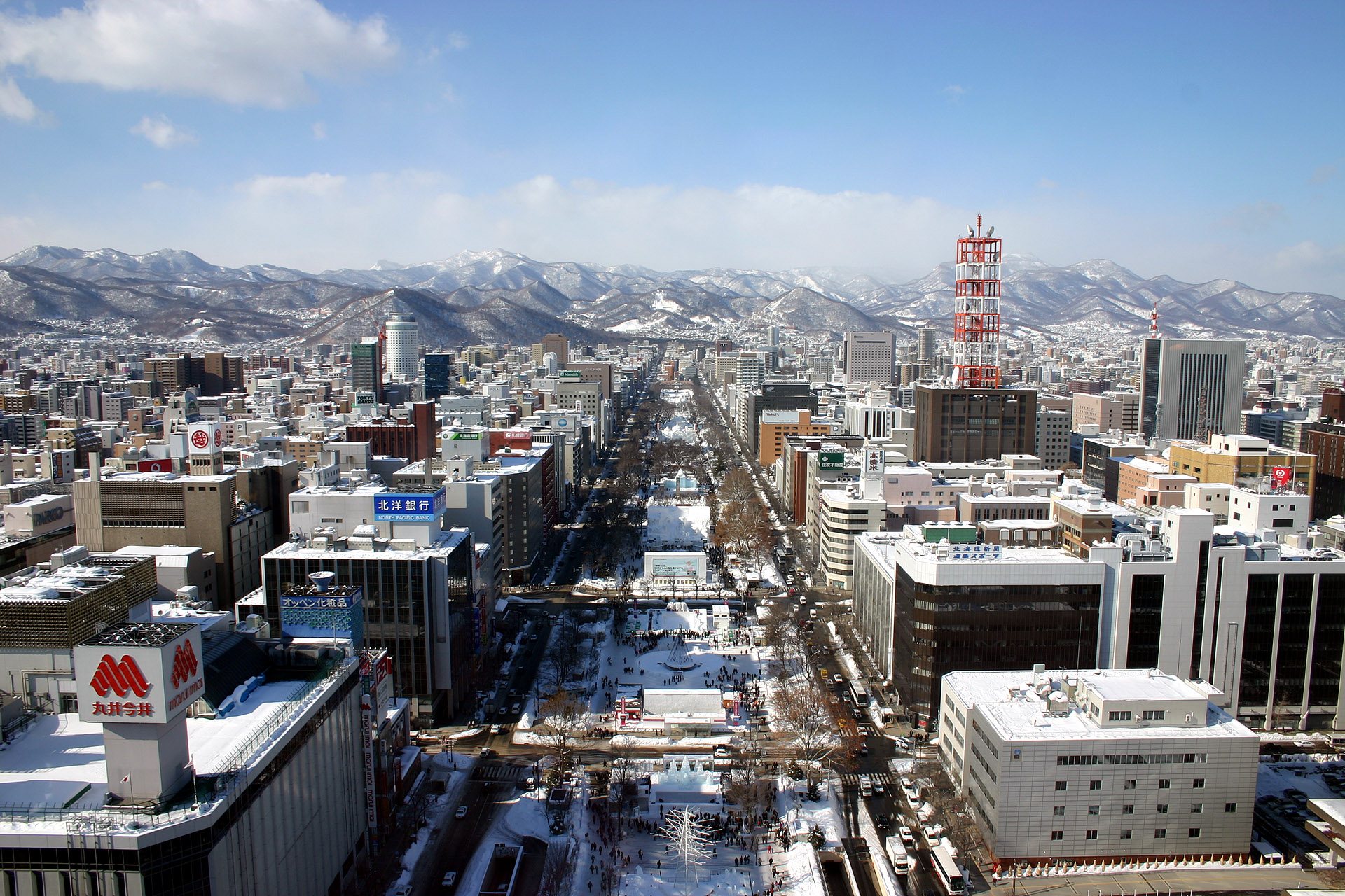 PCデスクトップに都市, 冬, 街, 山, 日本, マンメイド, 街並み画像を無料でダウンロード
