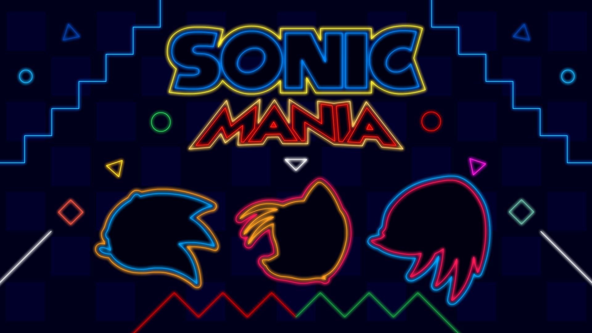 sonic mania, neon, video game, knuckles the echidna, miles 'tails' prower, sonic the hedgehog, sonic