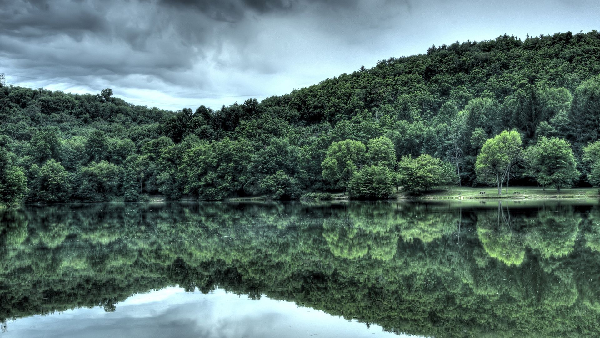 Download mobile wallpaper Reflection, Shore, Clouds, Bank, Forest, Trees, Nature, Mirror, Summer for free.