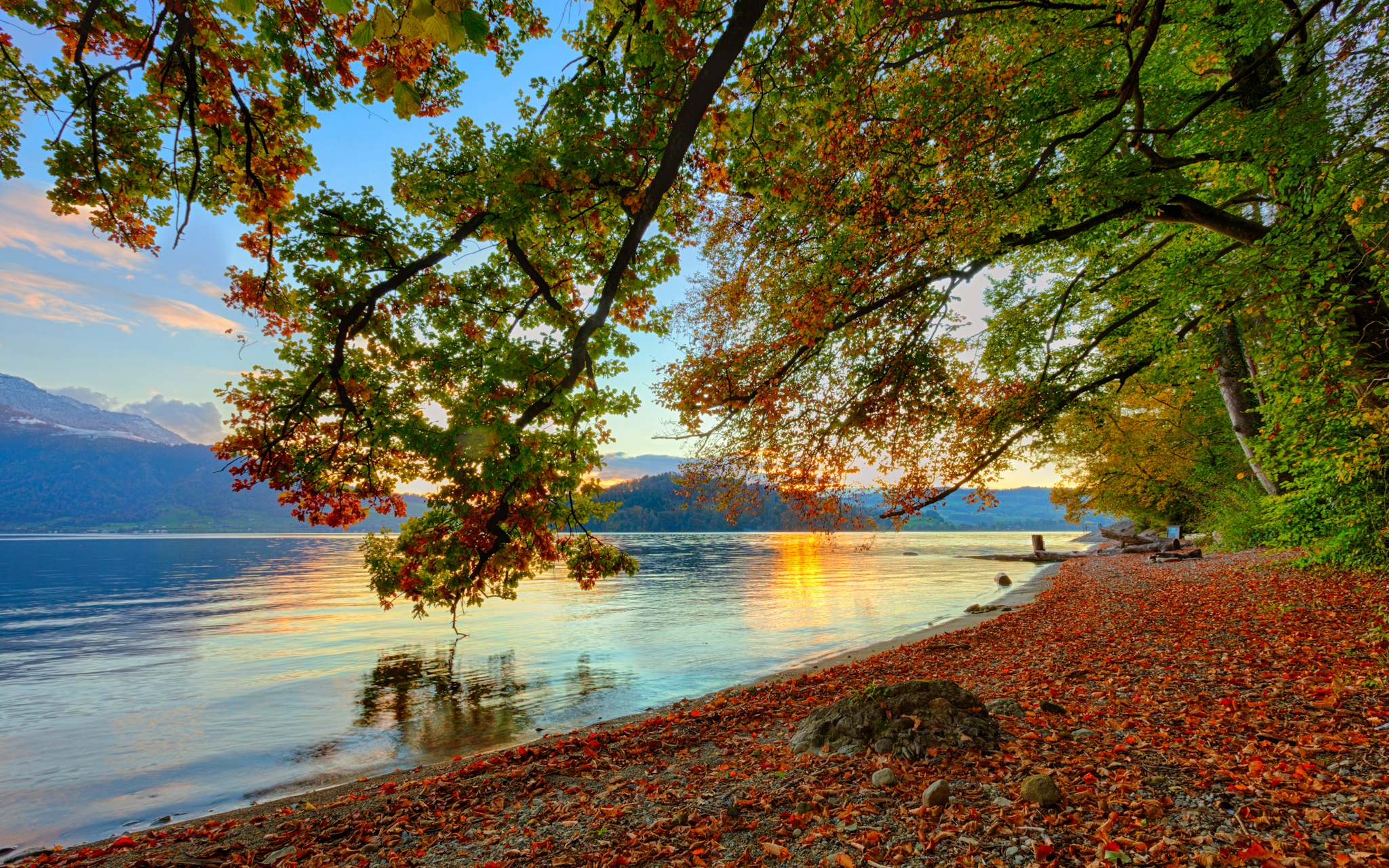 Скачать обои бесплатно Осень, Озера, Озеро, Листва, Земля/природа картинка на рабочий стол ПК