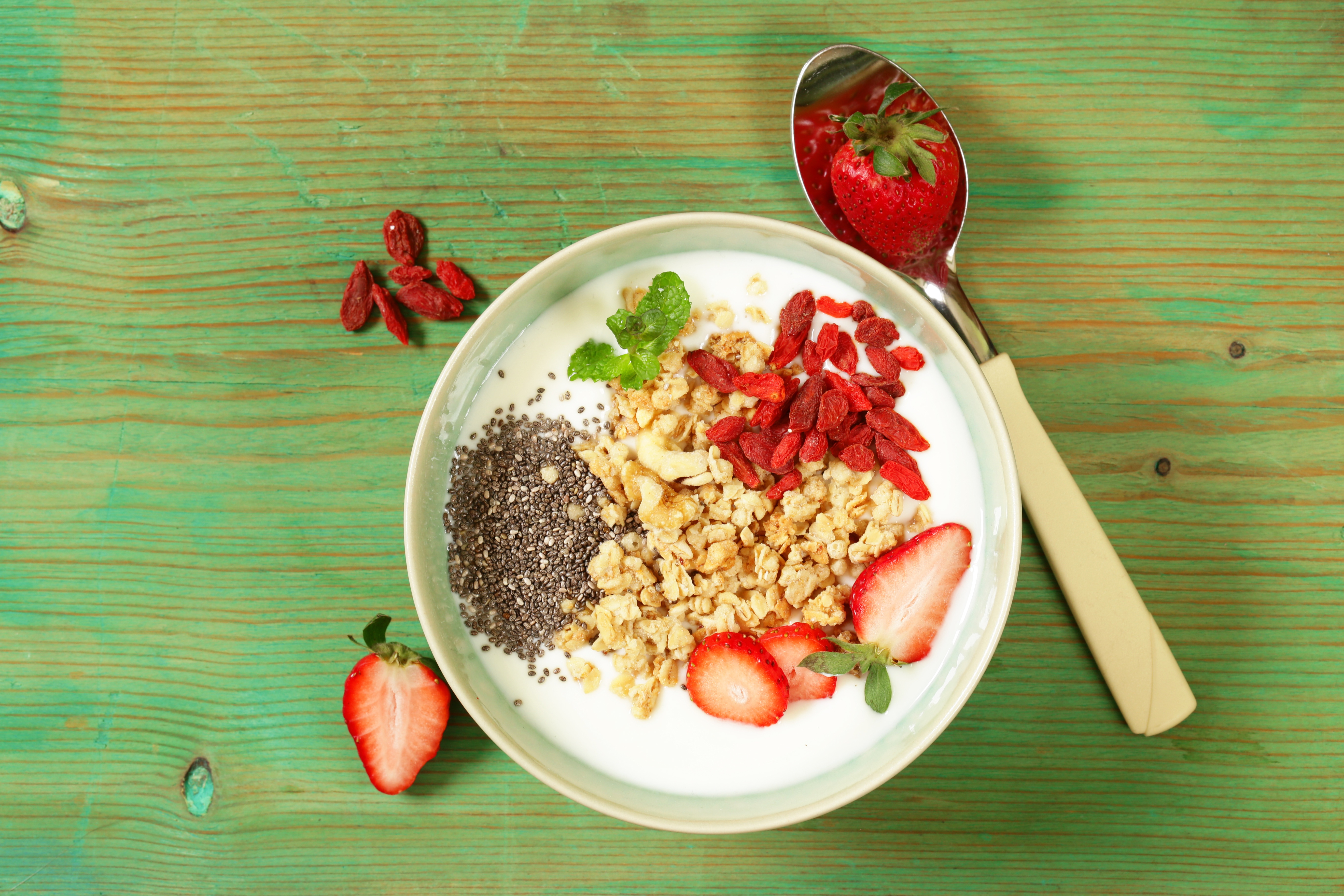 Download mobile wallpaper Food, Berry, Muesli, Breakfast, Yogurt for free.