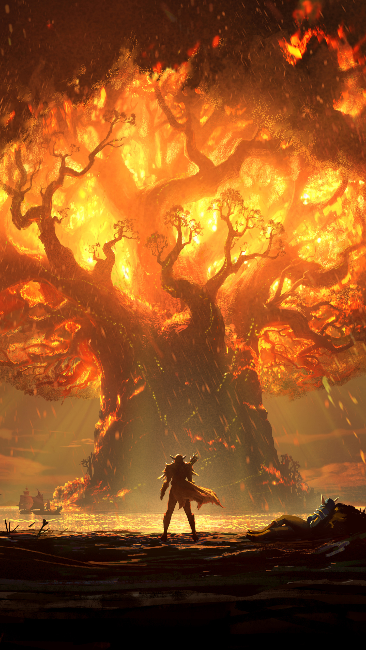Скачати мобільні шпалери Дерево, Воїн, Меч, Відеогра, Світ Військового Мистецтва, World Of Warcraft: Битва За Азерот безкоштовно.