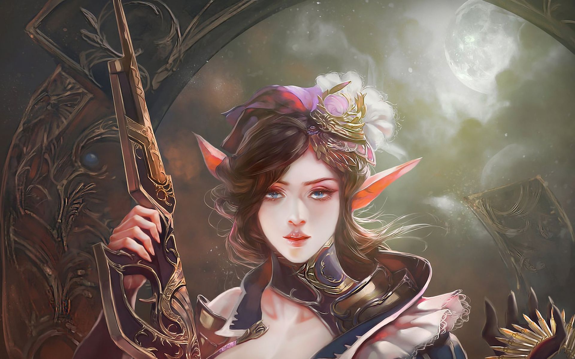 Free download wallpaper Fantasy, Warrior, Elf, Blue Eyes, Gun, Pointed Ears on your PC desktop