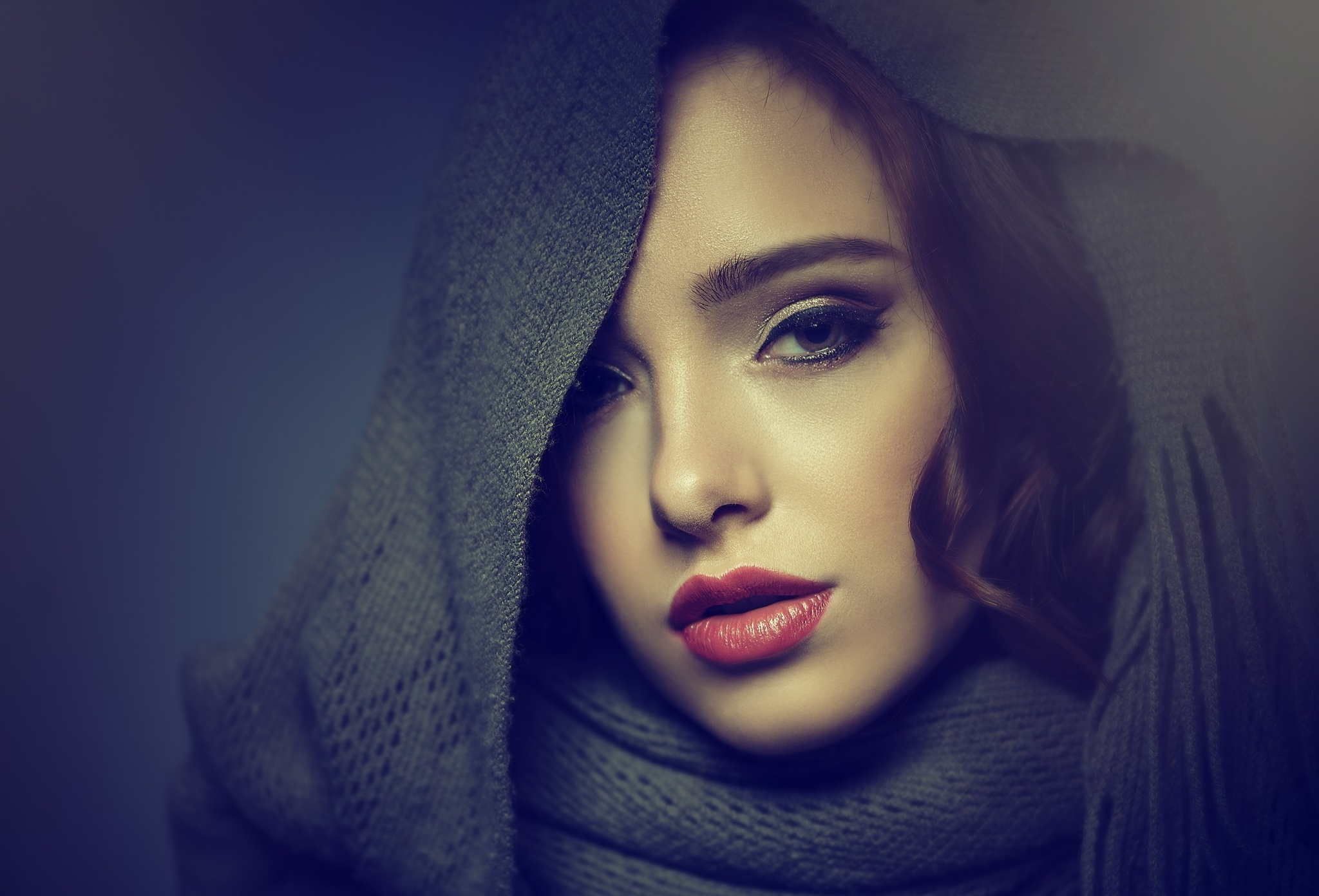 Download mobile wallpaper Face, Hood, Model, Women, Lipstick for free.