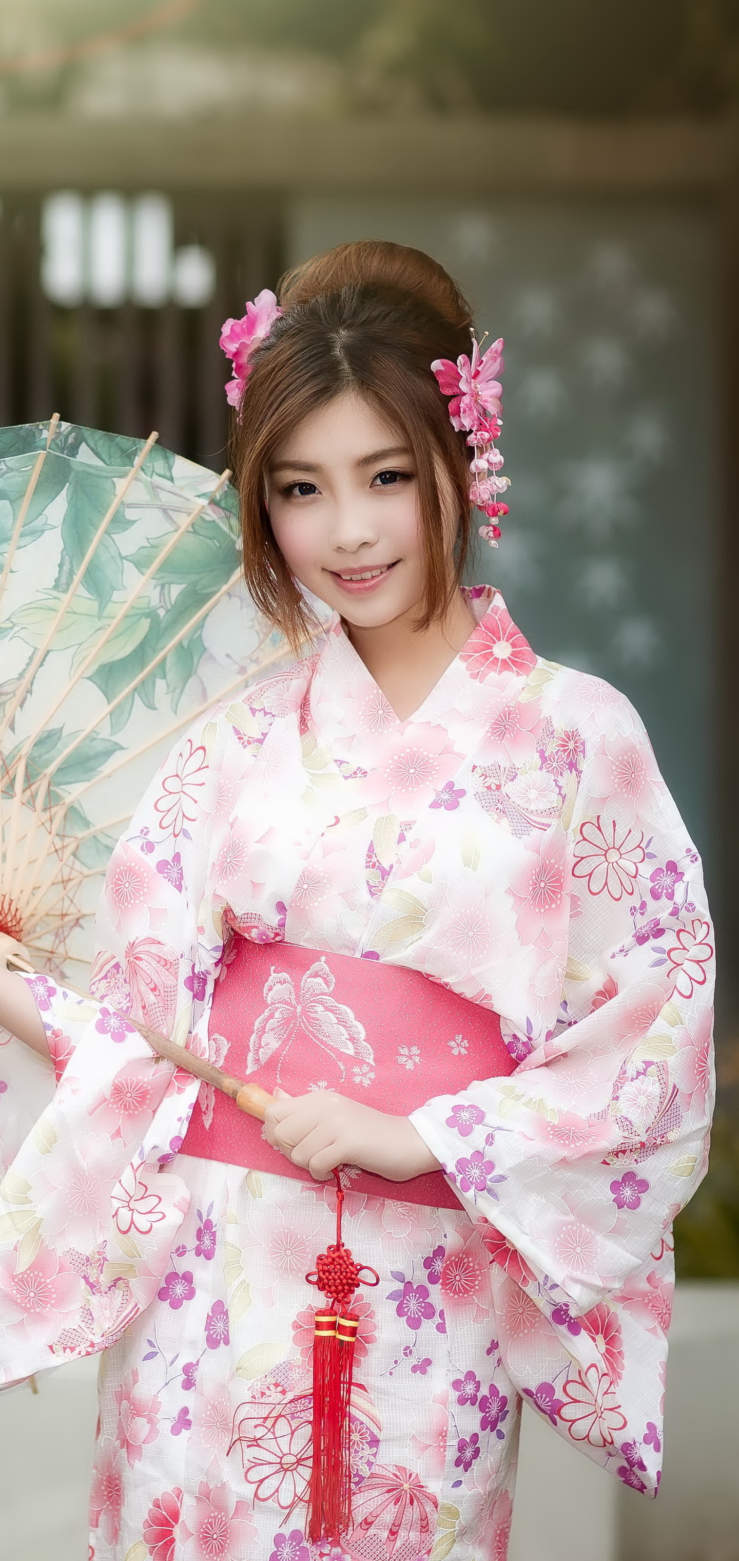 Handy-Wallpaper Regenschirm, Kimono, Brünette, Orientalisch, Modell, Frauen, Asiatinnen kostenlos herunterladen.