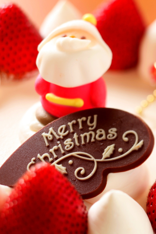Download mobile wallpaper Strawberry, Chocolate, Christmas, Holiday, Cake, Sweets, Santa for free.