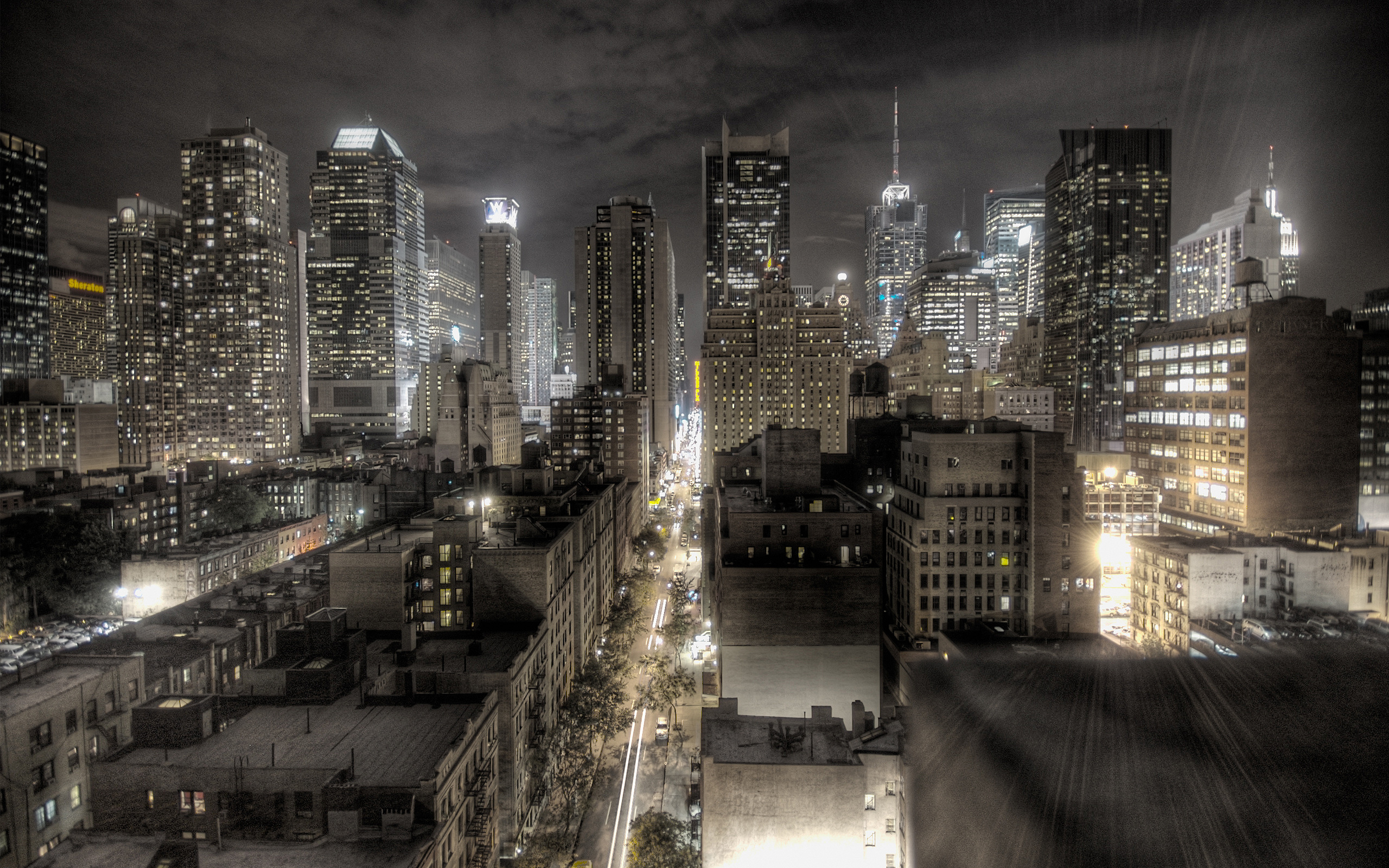 Скачать обои бесплатно Города, Ночь, Город, Свет, Нью Йорк, Сделано Человеком, Манхэттен картинка на рабочий стол ПК