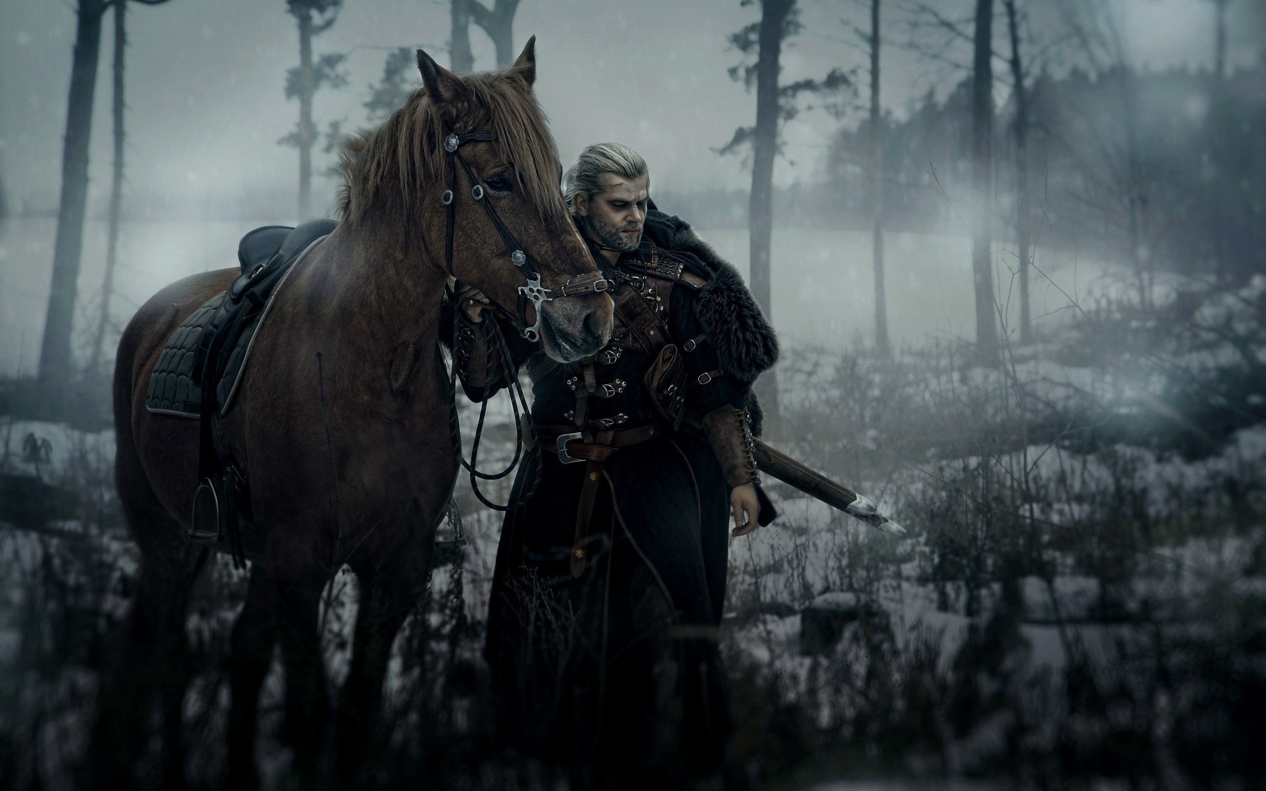 Descarga gratuita de fondo de pantalla para móvil de Invierno, Hombres, Caballo, Cosplay, Geralt De Rivia, The Witcher 3: Caza Salvaje.