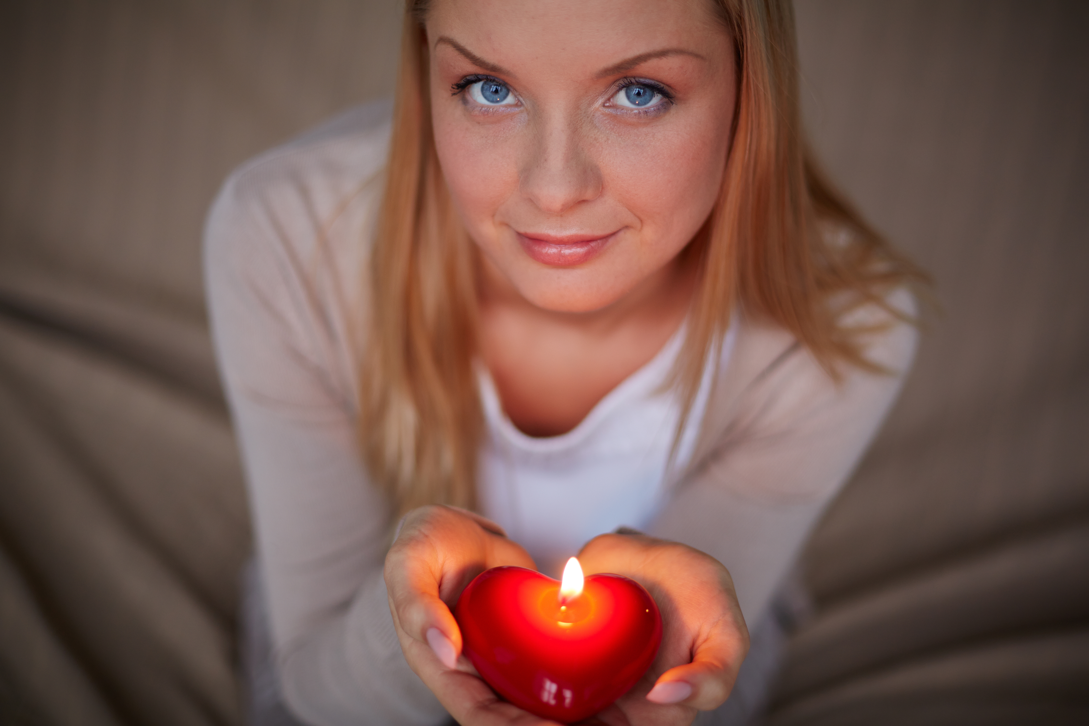 Download mobile wallpaper Flame, Blonde, Candle, Model, Women, Blue Eyes for free.