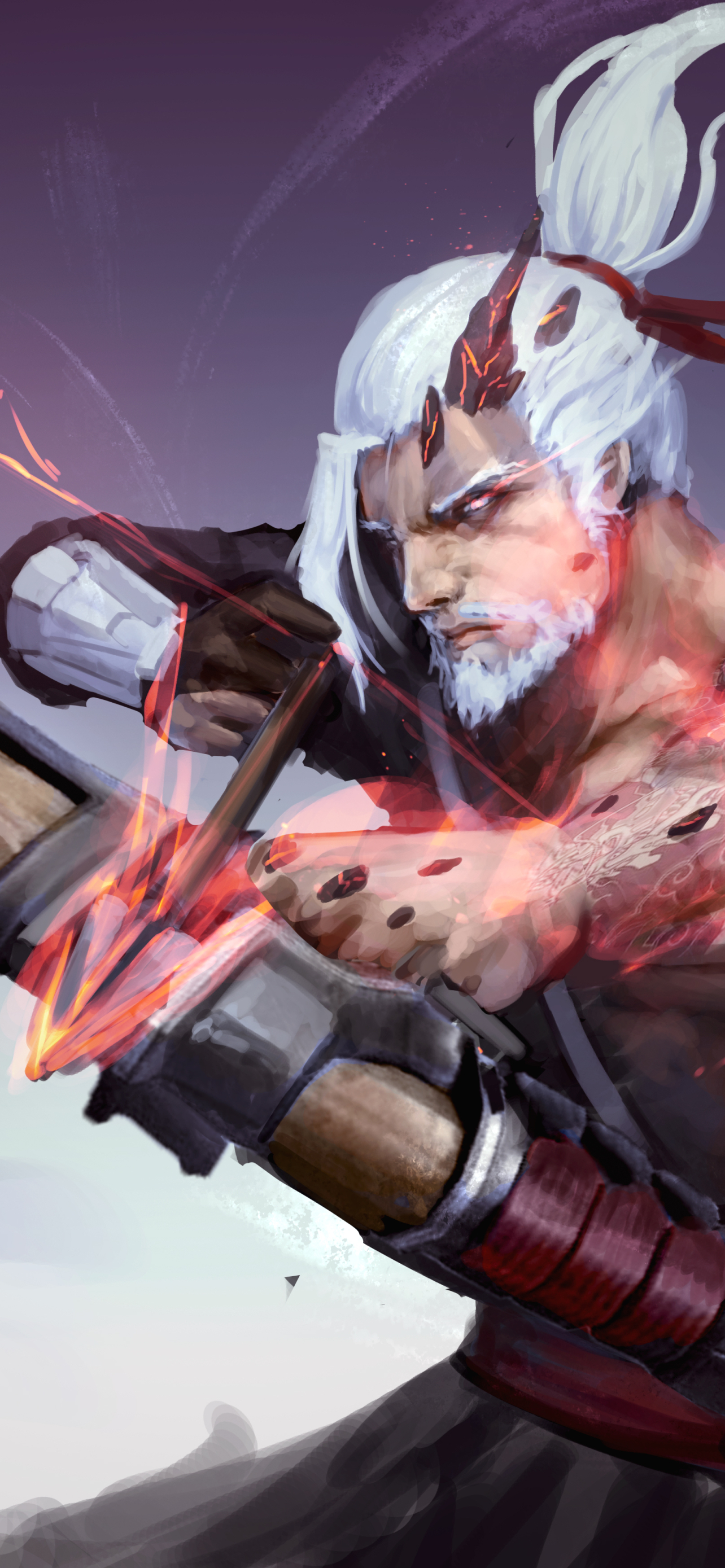 Download mobile wallpaper Arrow, Beard, Bow, Warrior, Overwatch, Archer, Video Game, White Hair, Hanzo (Overwatch) for free.