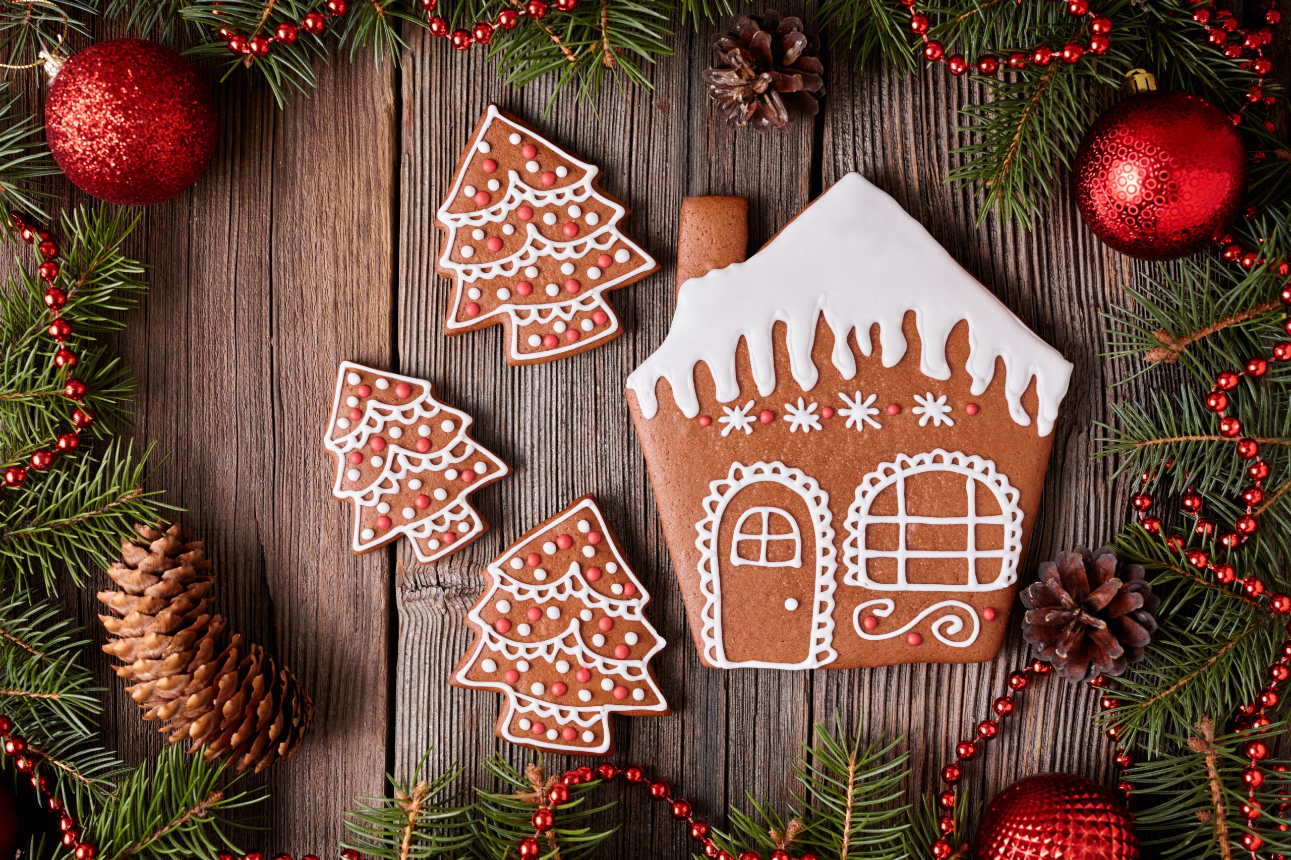 Download mobile wallpaper Food, Wood, Christmas, Christmas Tree, Gingerbread, Cookie, Christmas Ornaments for free.