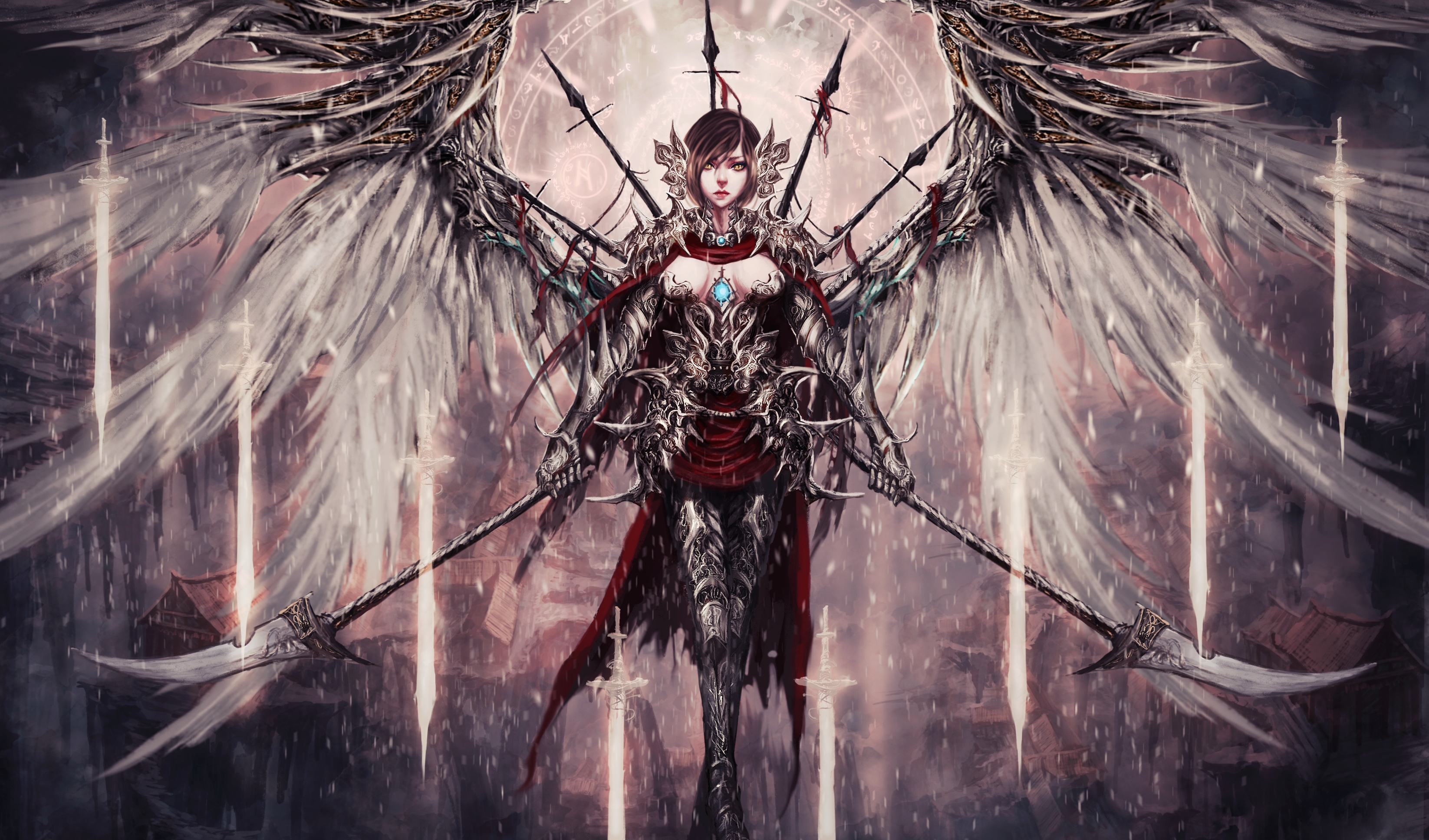 無料モバイル壁紙ファンタジー, 天使, 翼, 槍, 鎧, 天使の戦士をダウンロードします。