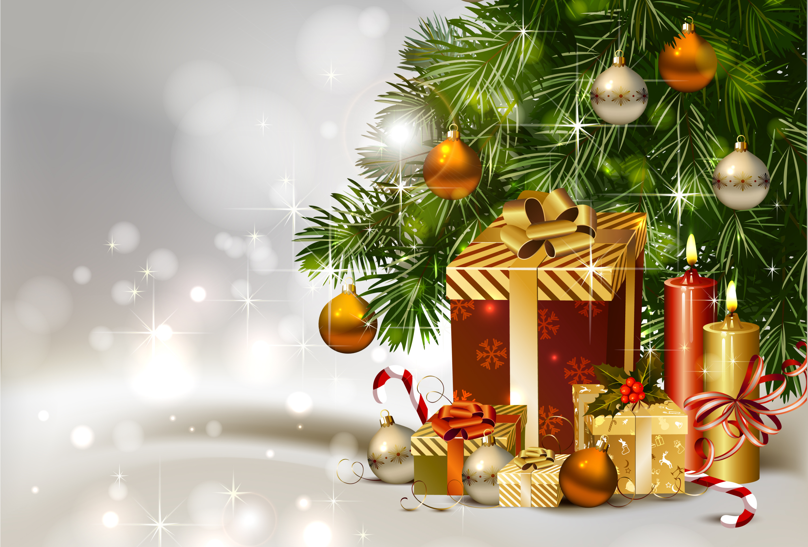 Laden Sie das Feiertage, Weihnachten, Geschenk, Weihnachtsschmuck, Kerze-Bild kostenlos auf Ihren PC-Desktop herunter