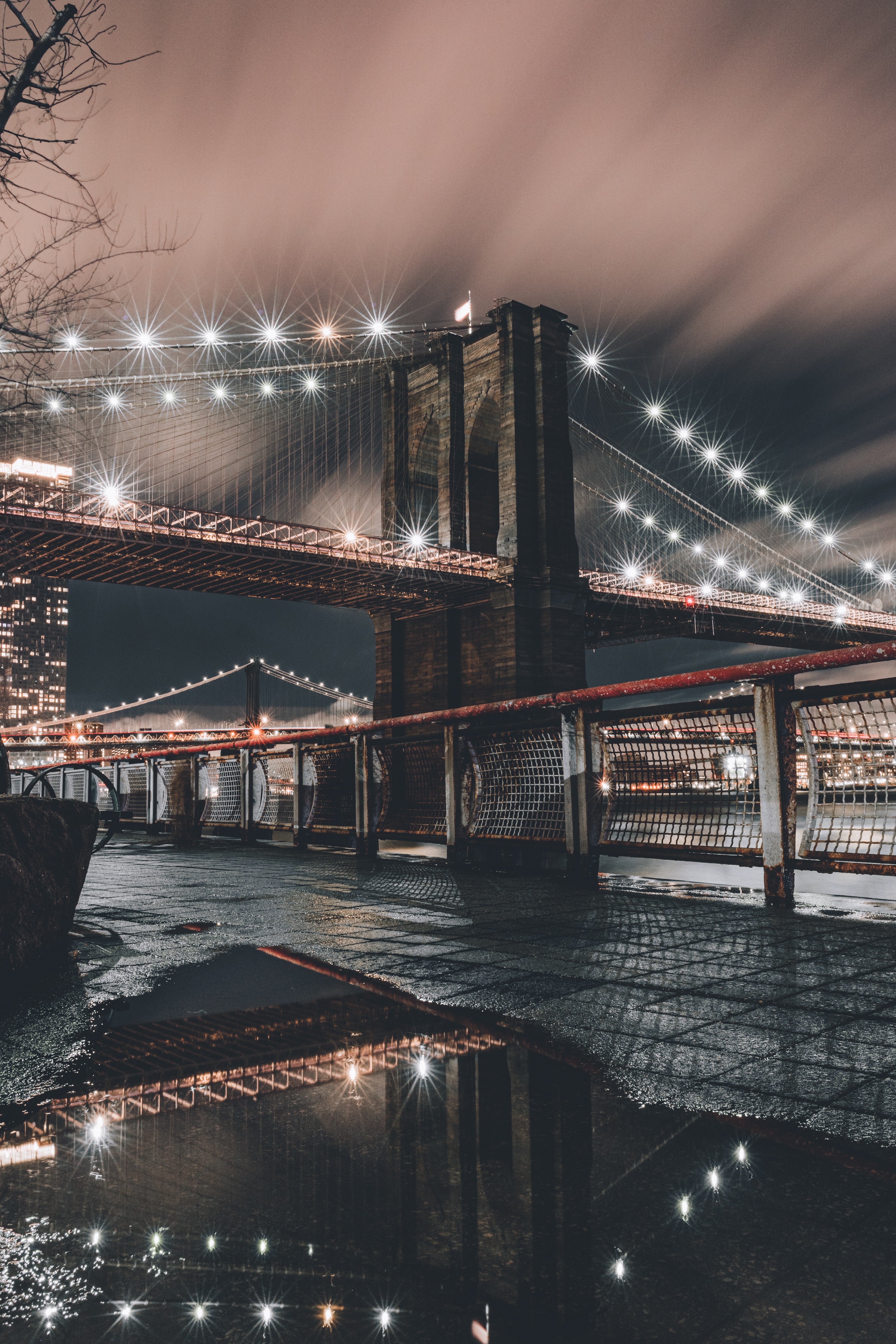 Скачать обои бесплатно Нью Йорк, Подсветка, Мост, Сша, Ночной Город, Города, Архитектура картинка на рабочий стол ПК