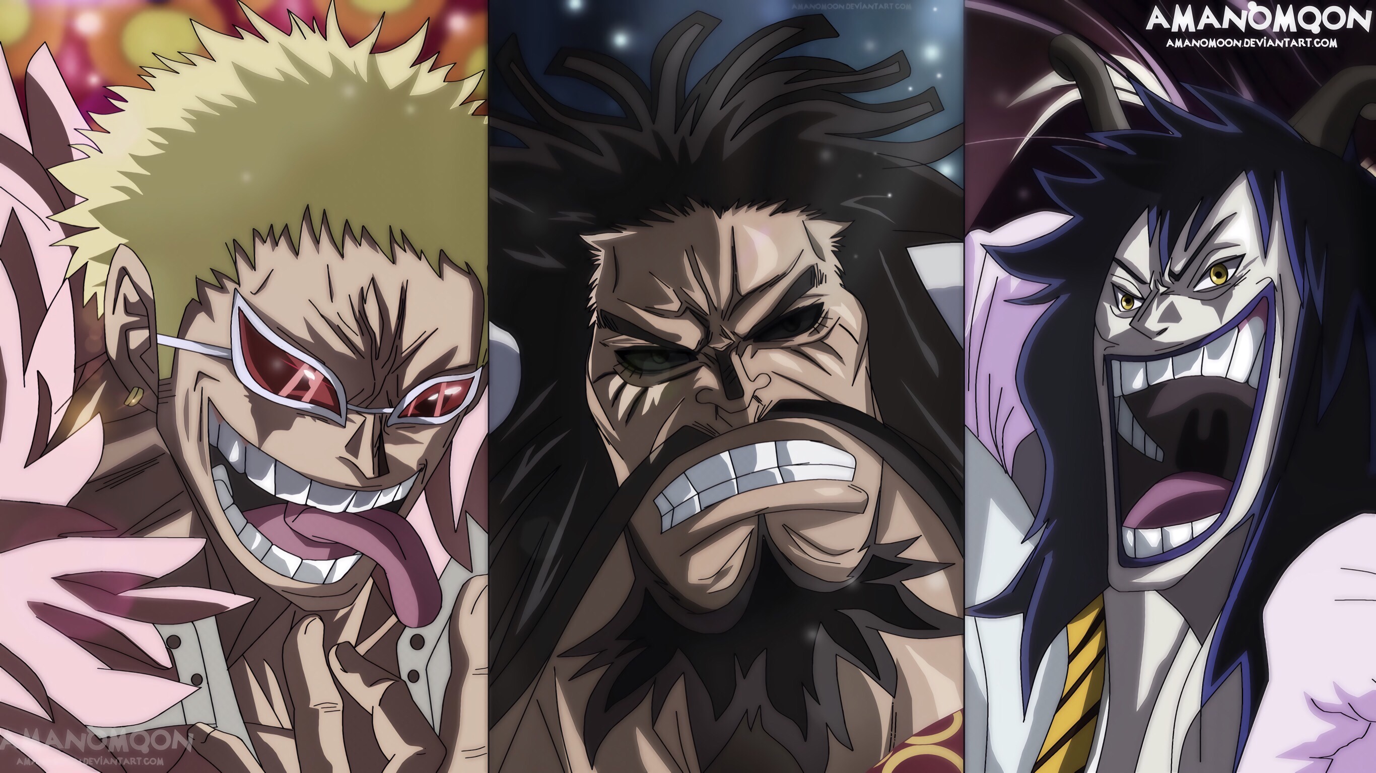 Handy-Wallpaper Animes, One Piece, Donquijote Doflamingo, Kaido (Einteiler), Cäsar Clown kostenlos herunterladen.