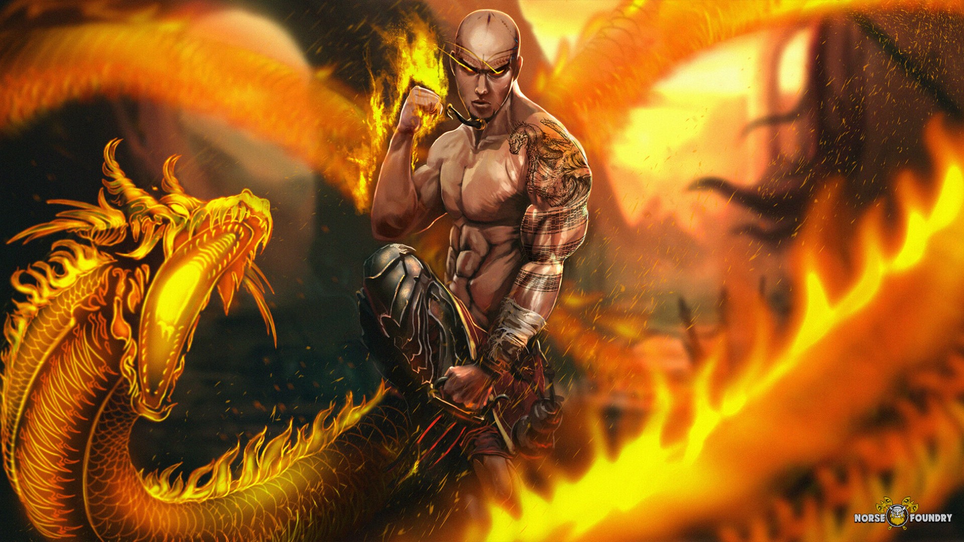 Download mobile wallpaper Fantasy, Dragon, Warrior, Monk for free.