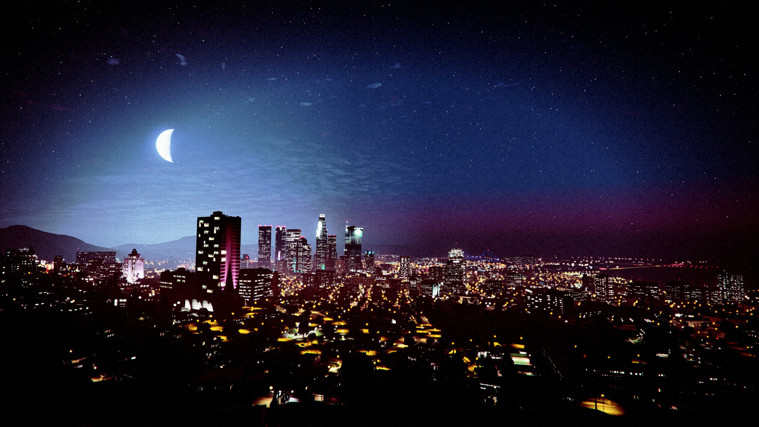 Laden Sie das Mond, Wolkenkratzer, Nacht, Himmel, Computerspiele, Großstadt, Grand Theft Auto, Grand Theft Auto V, Los Santos-Bild kostenlos auf Ihren PC-Desktop herunter