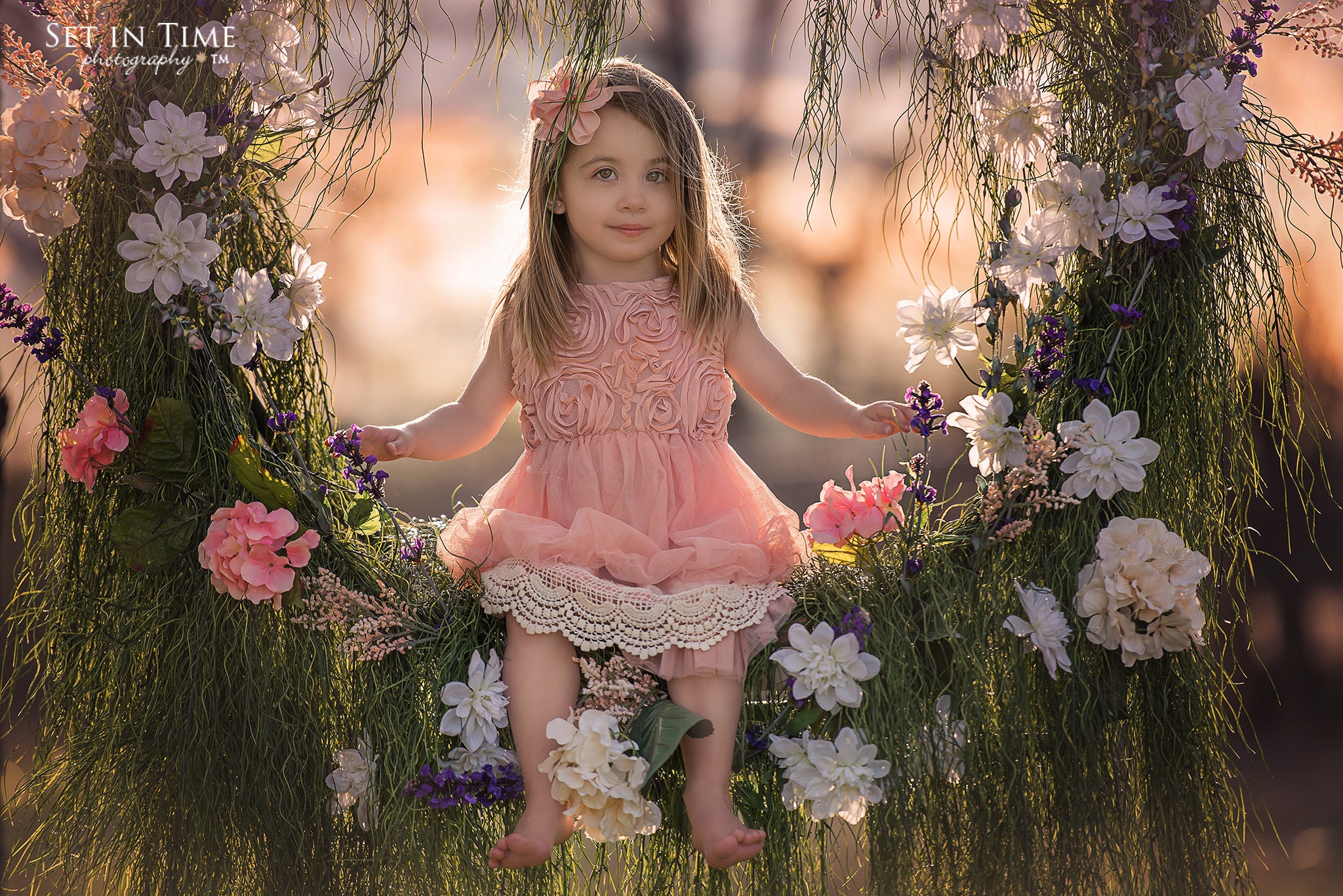 Download mobile wallpaper Flower, Swing, Child, Photography, Little Girl for free.