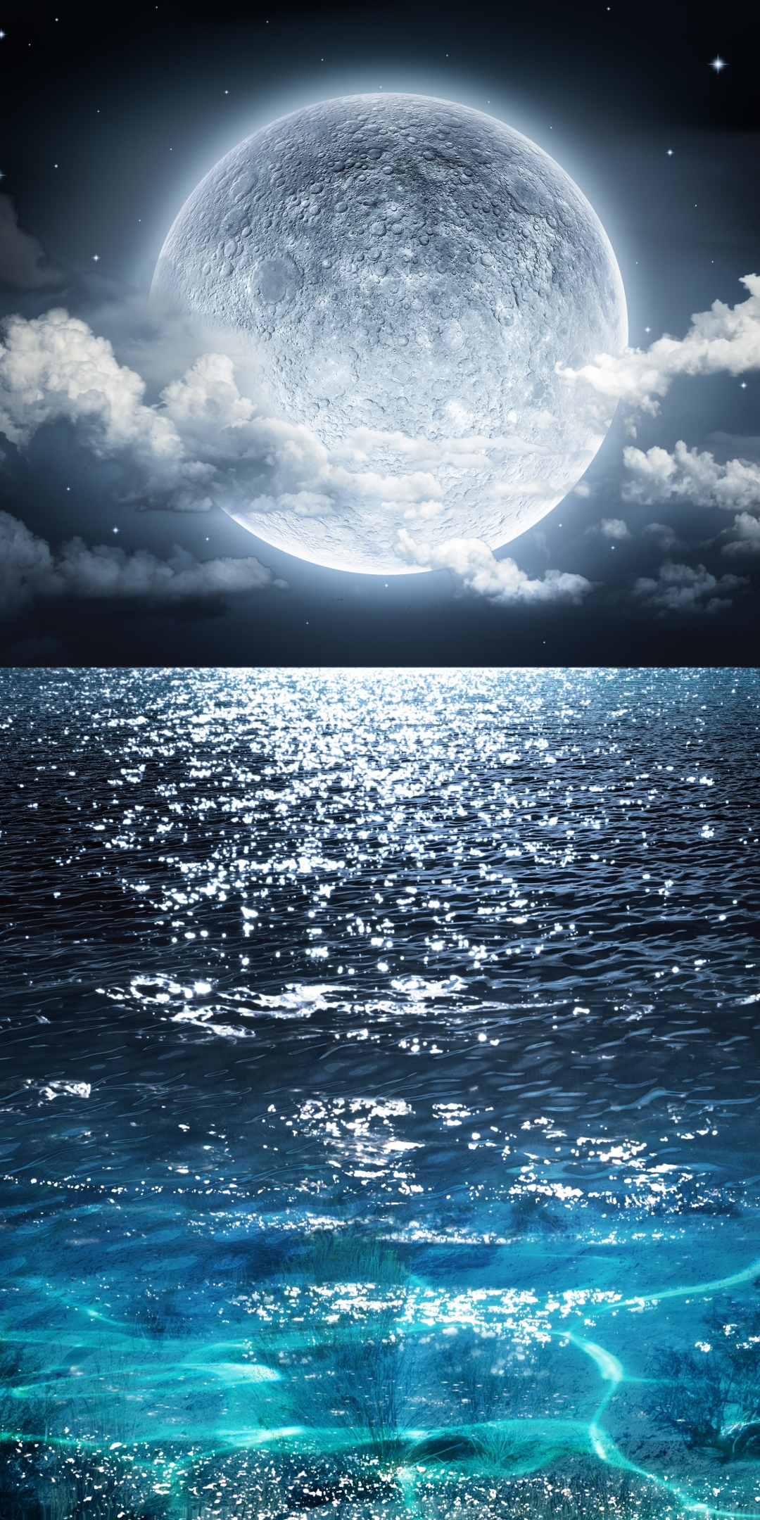 Скачать картинку Море, Ночь, Облака, Луна, Океан, Облако, Земля/природа в телефон бесплатно.