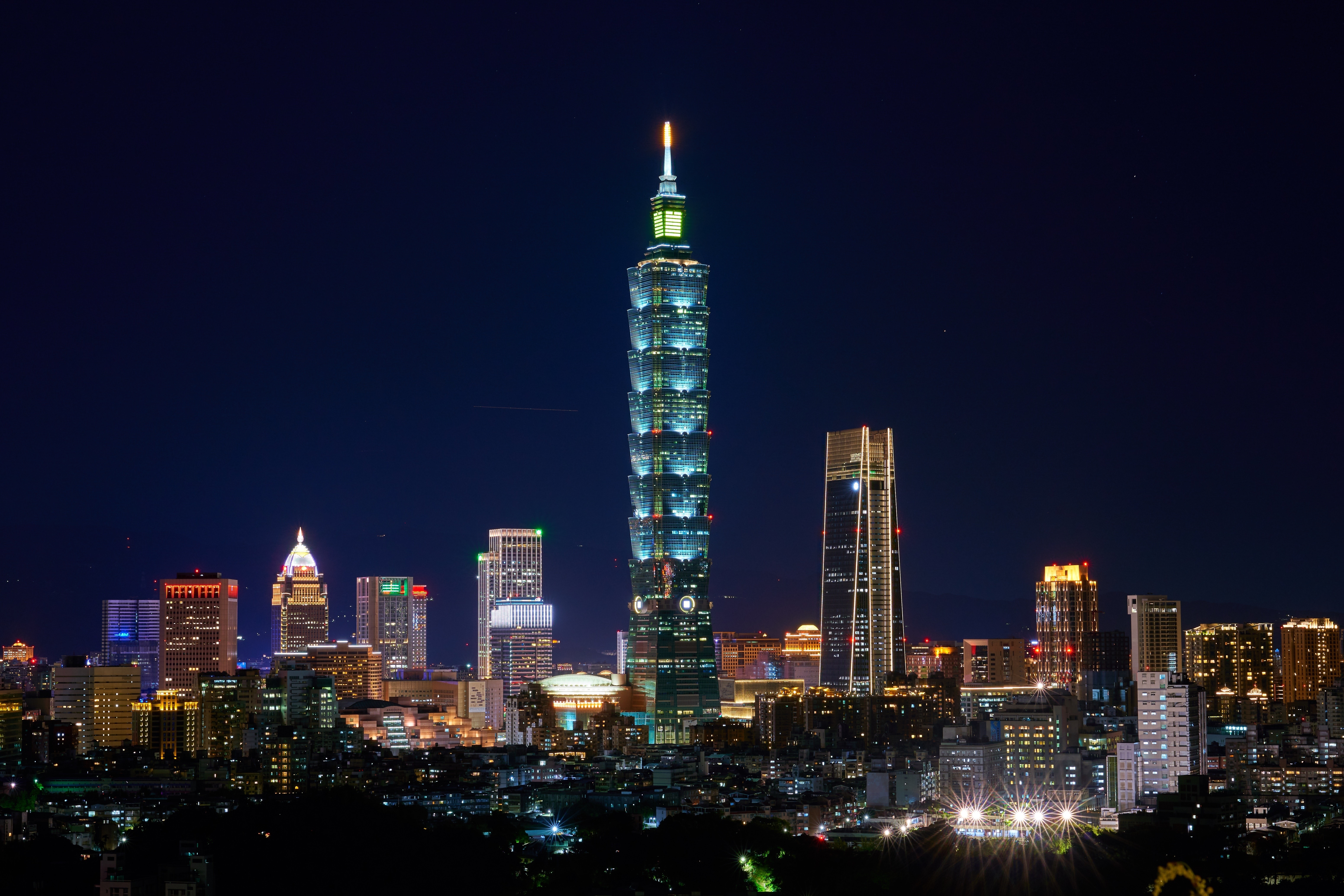 Download mobile wallpaper Cities, Night, City, Skyscraper, Building, Taiwan, Taipei, Man Made for free.