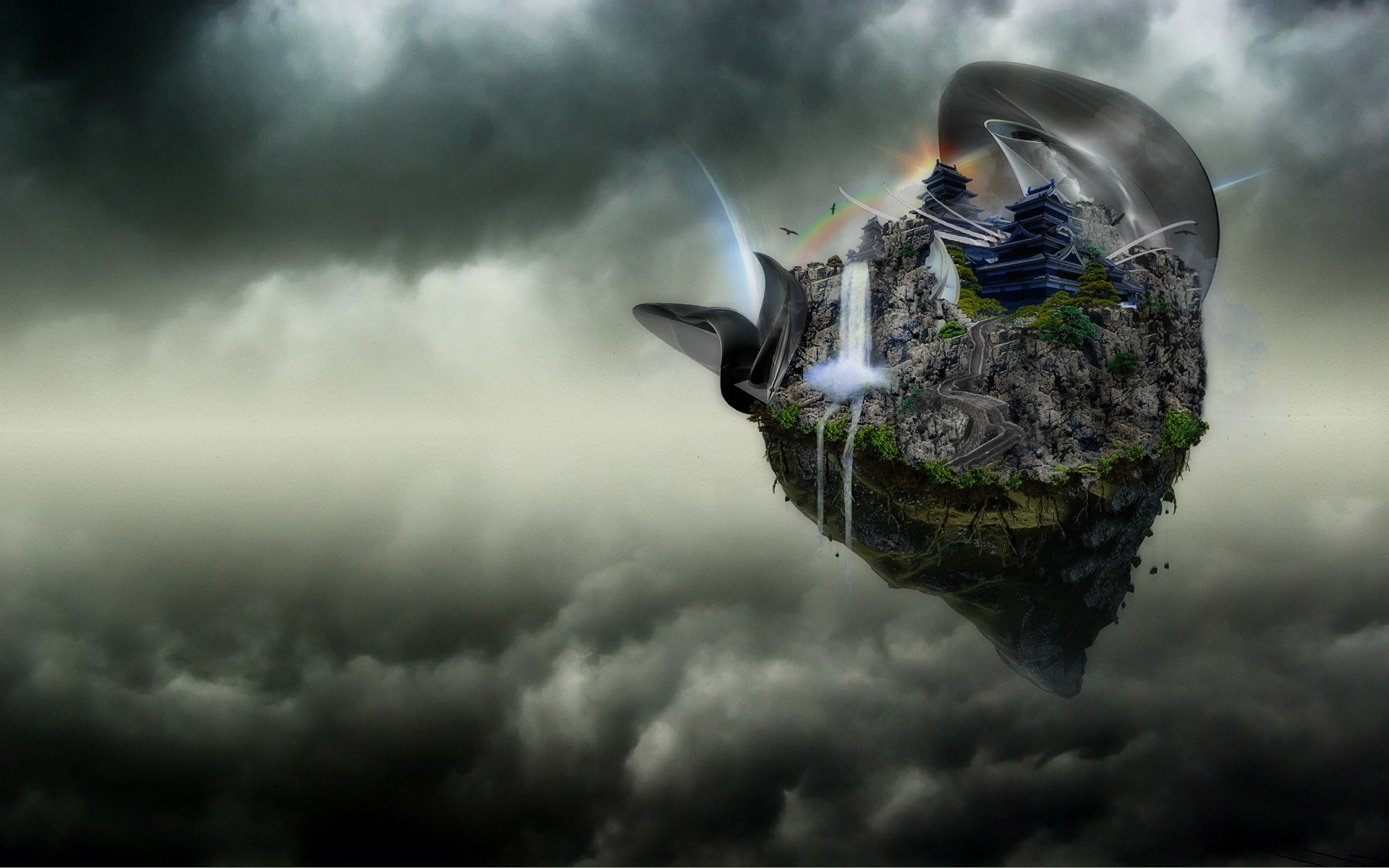 Download mobile wallpaper Fantasy, Cloud, City, Landscape for free.