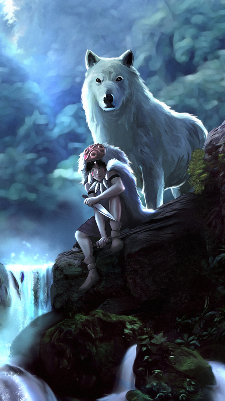 Descarga gratuita de fondo de pantalla para móvil de Lobo, Animado, Daga, Mujer Guerrera, La Princesa Mononoke.
