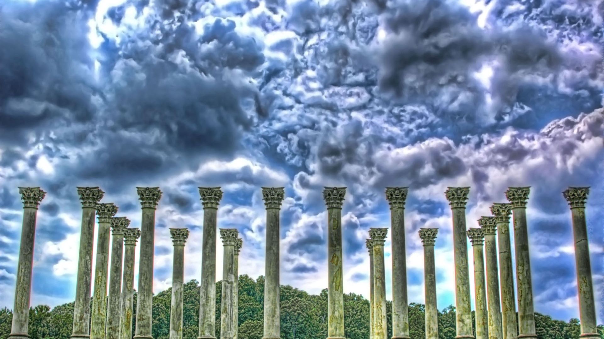 Download mobile wallpaper Cities, Clouds, Column, Sky, Columns, Hdr for free.