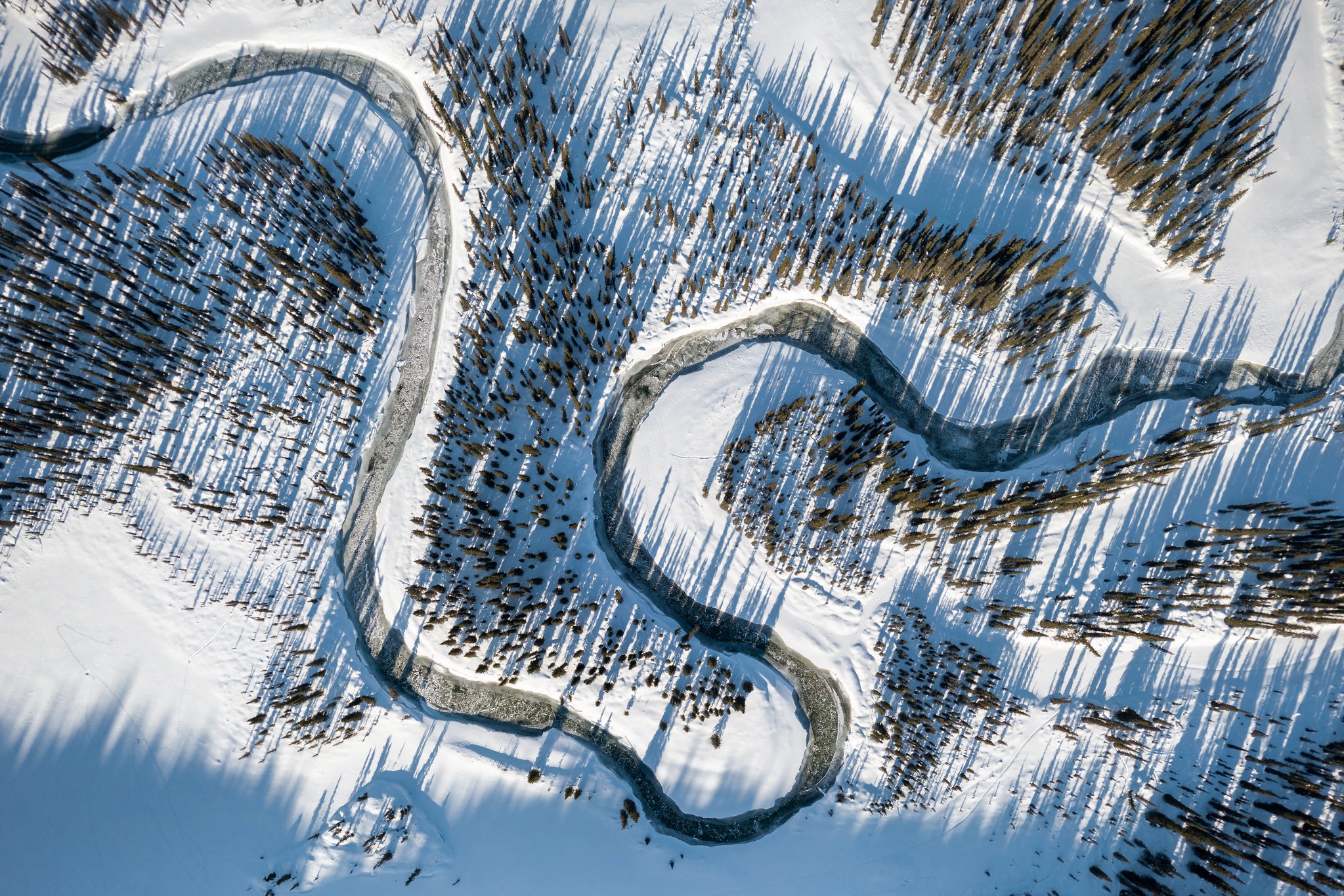 Handy-Wallpaper Winter, Natur, Schnee, Fluss, Erde/natur, Luftbildfotografie kostenlos herunterladen.