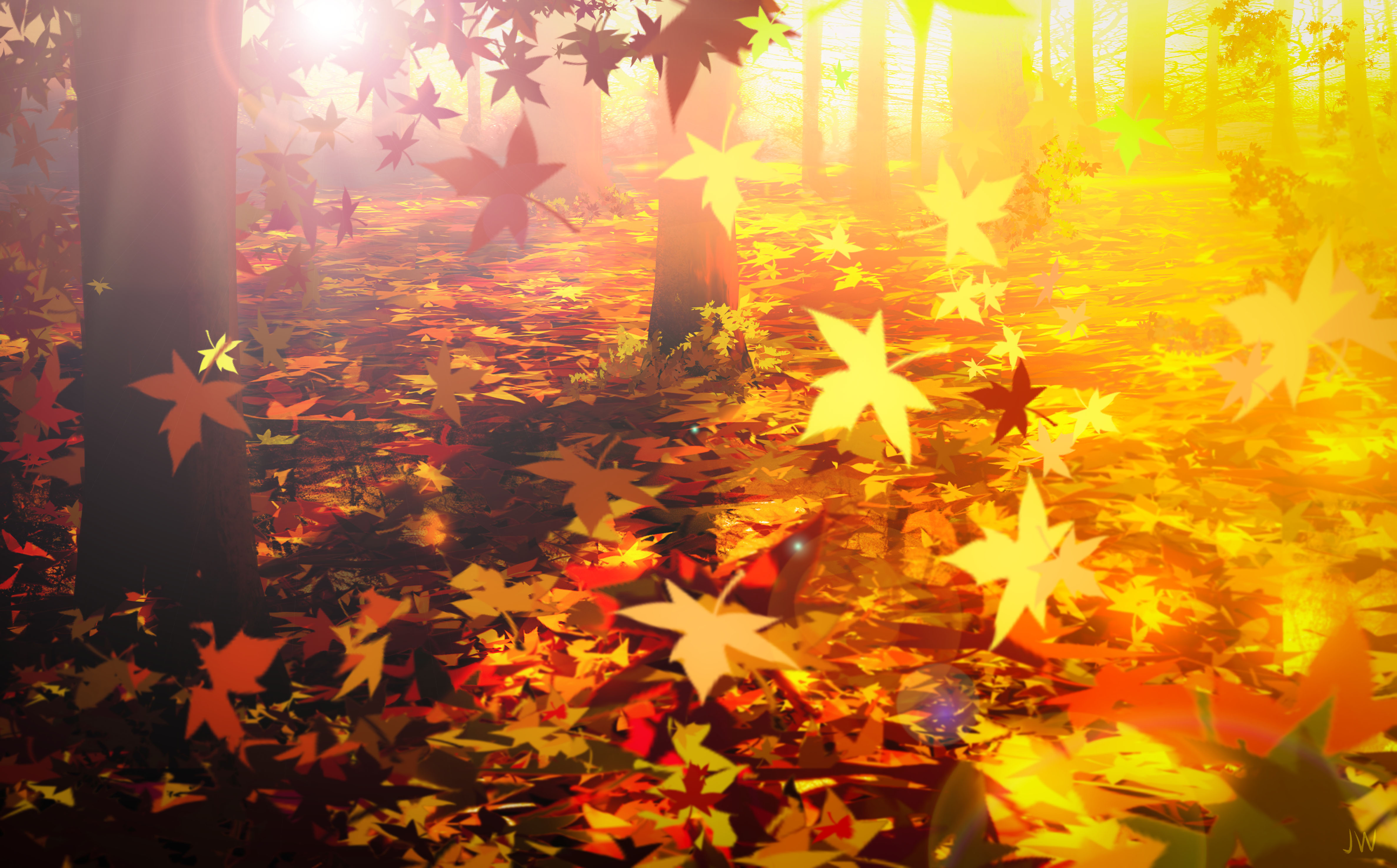 Скачать обои бесплатно Аниме, Природа, Осень, Листва картинка на рабочий стол ПК