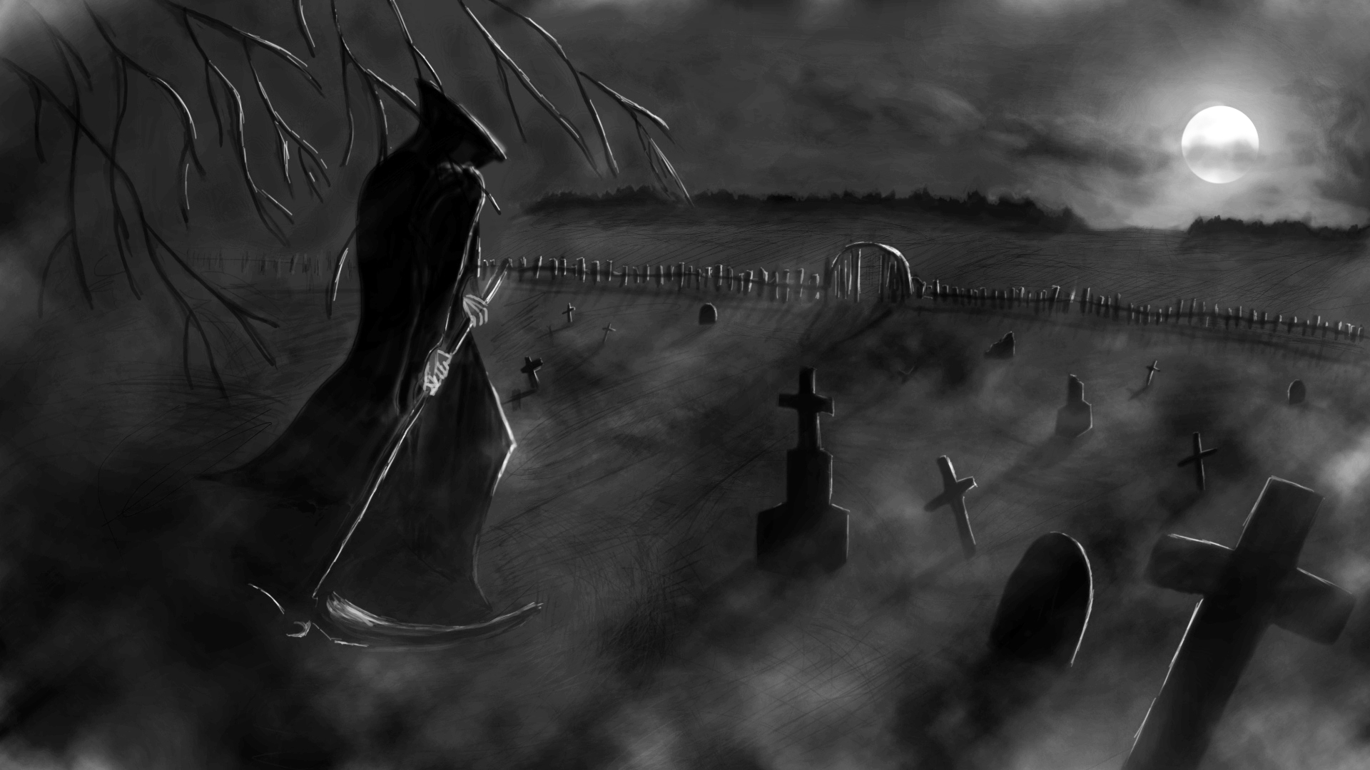 death, grim reaper, graveyard, dark, night