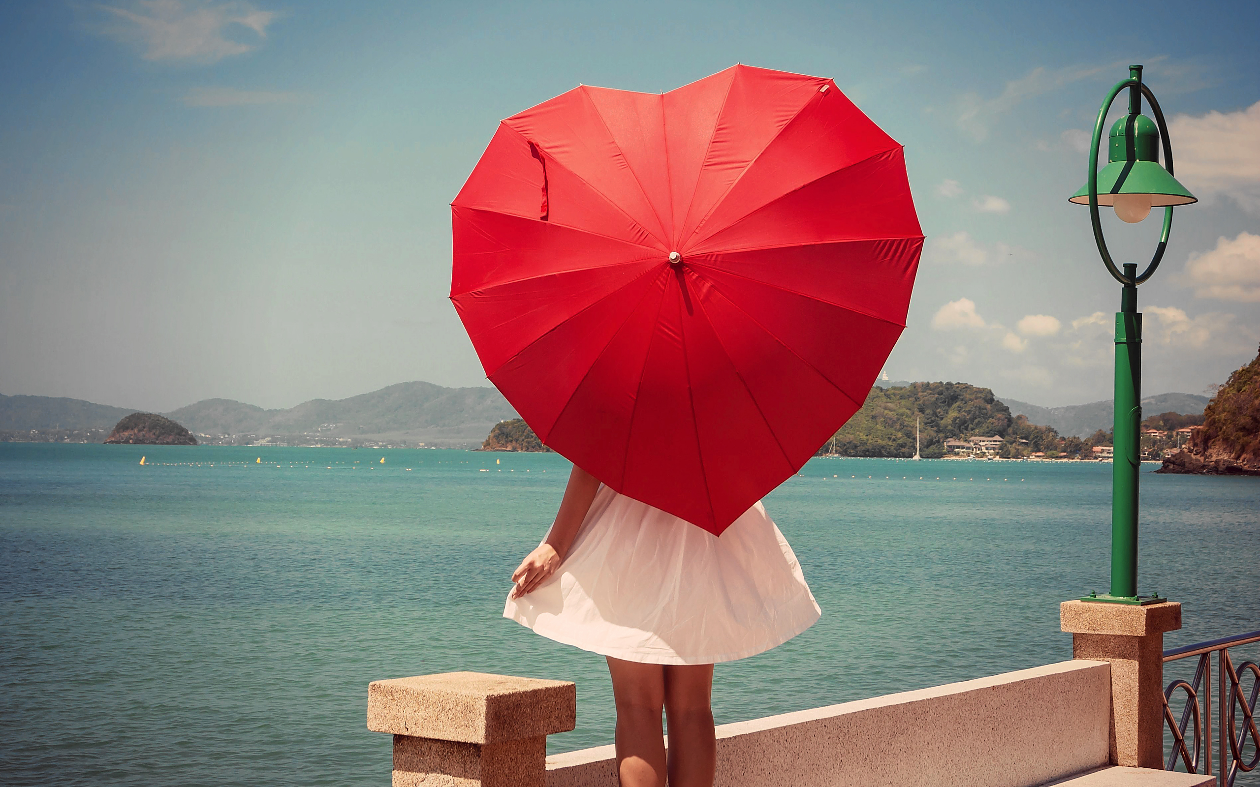 Download mobile wallpaper Umbrella, Rear, Women, Heart Shaped for free.