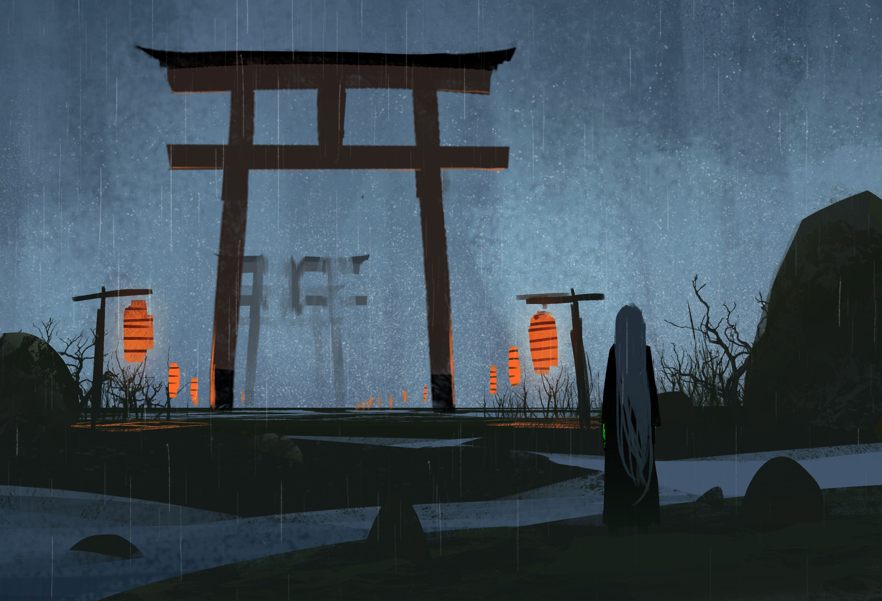 Free download wallpaper Anime, Landscape, Shrine on your PC desktop