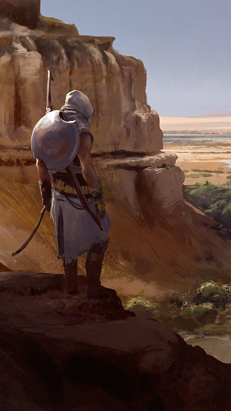 Handy-Wallpaper Landschaft, Computerspiele, Assassin's Creed, Überzeugung Eines Attentäters, Konzeptkunst, Assassin's Creed: Origins, Bayek Von Siwa kostenlos herunterladen.