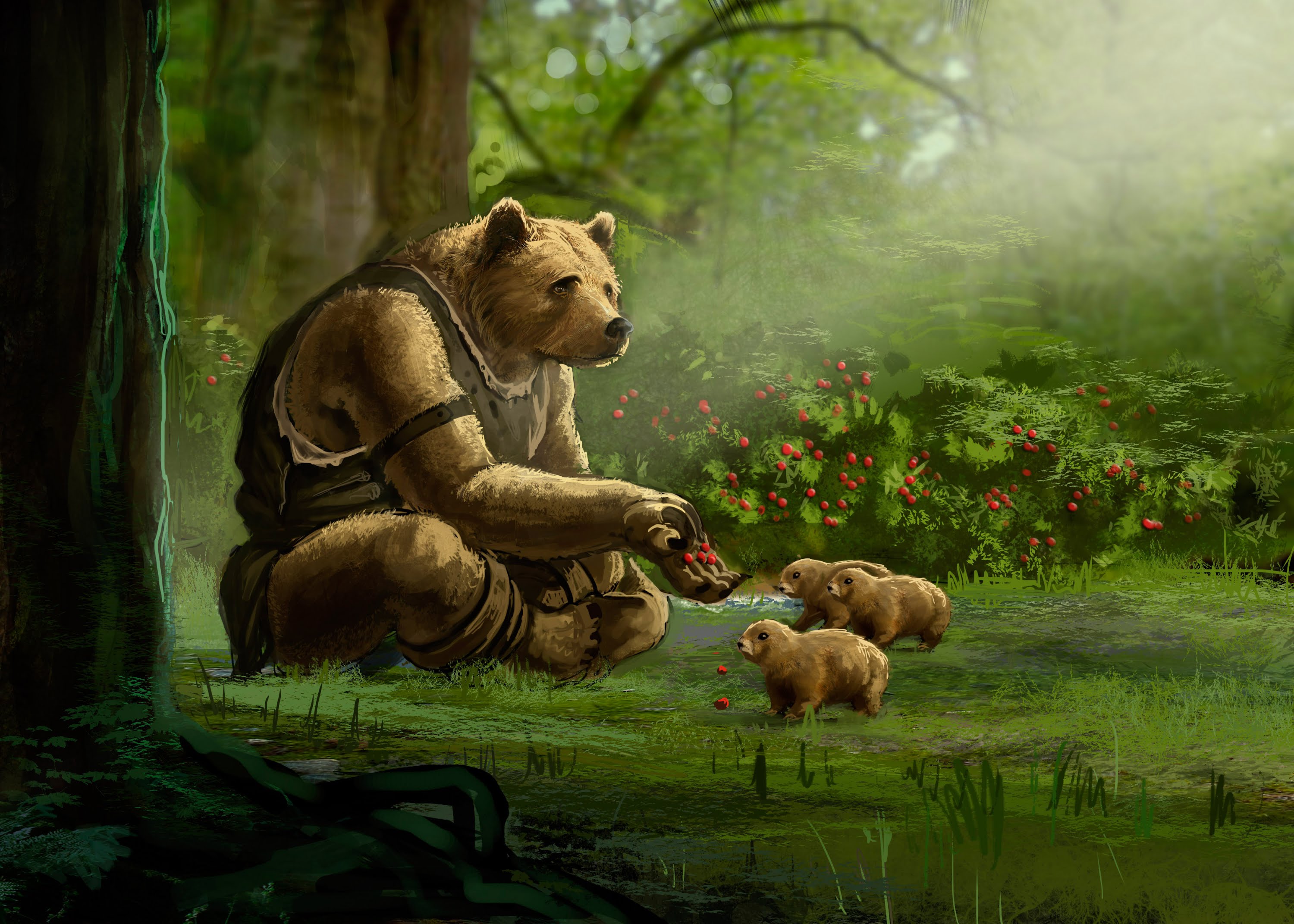 Download mobile wallpaper Fantasy, Bear, Berry, Animal, Fantasy Animals for free.